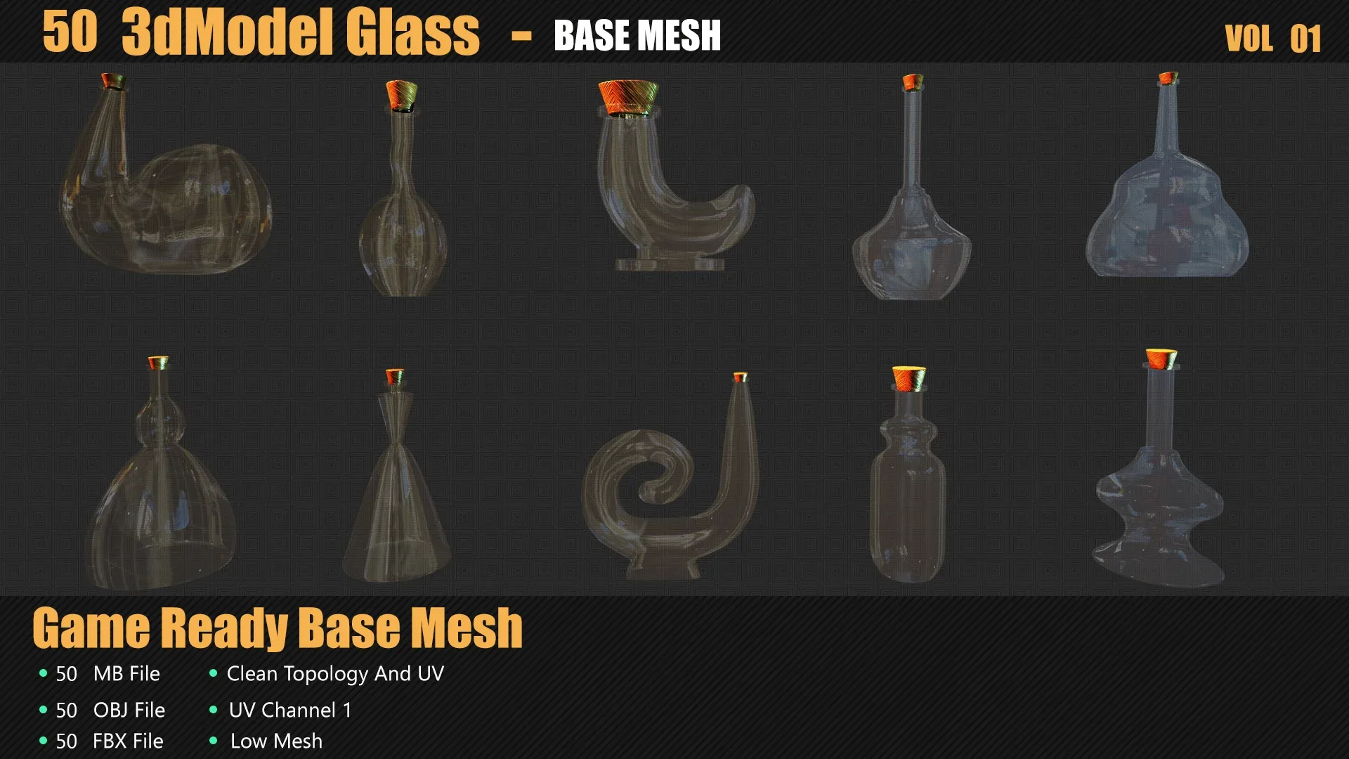 50 3D Glass Models Base Mesh In Maya