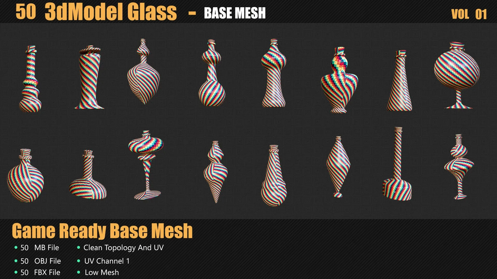 50 3D Glass Models Base Mesh In Maya