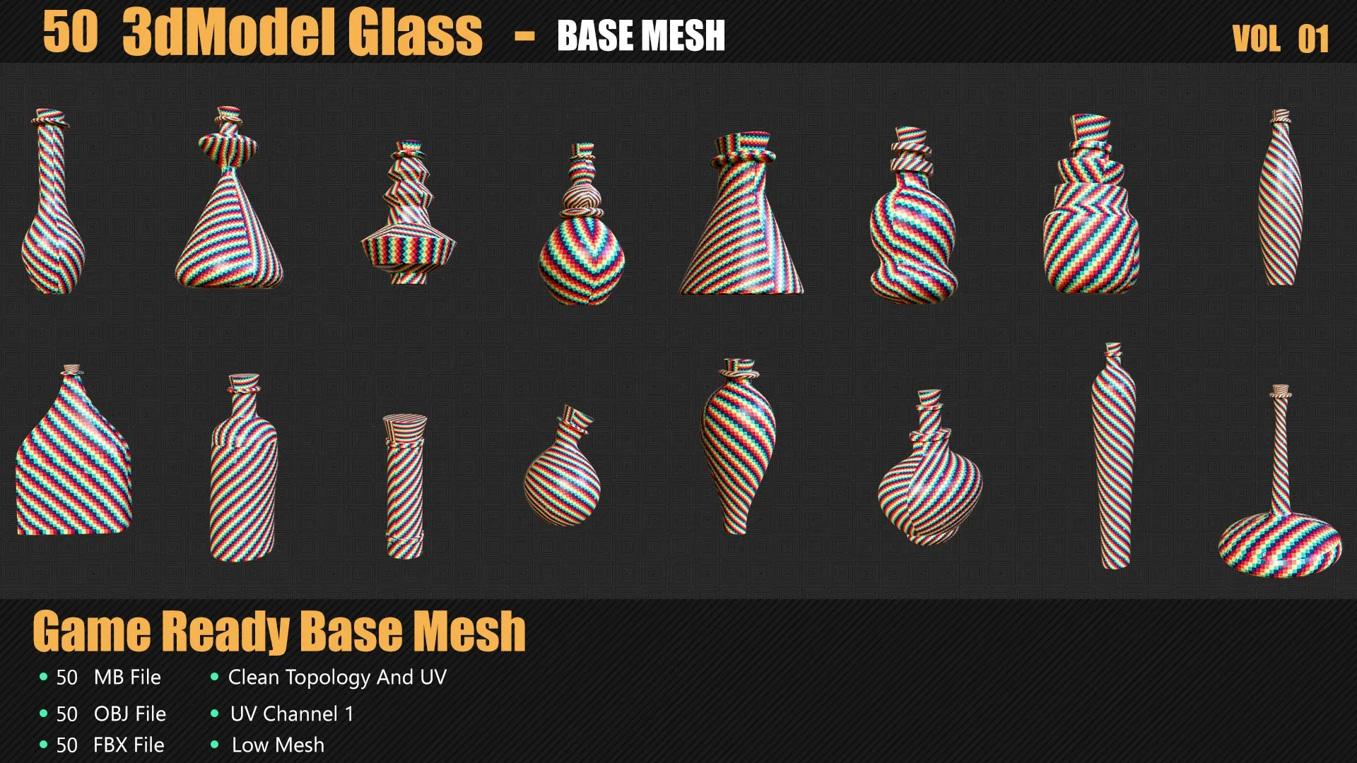 50 3D Glass Models Base Mesh In Maya