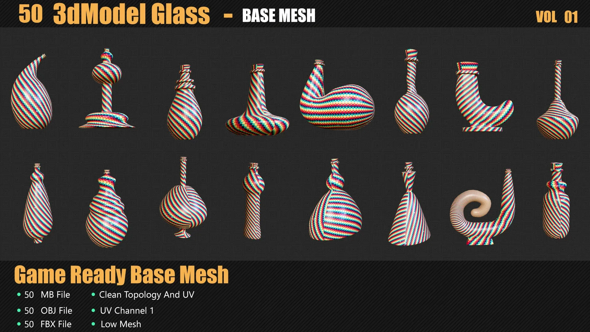 50 3D Glass Models Base Mesh In Maya