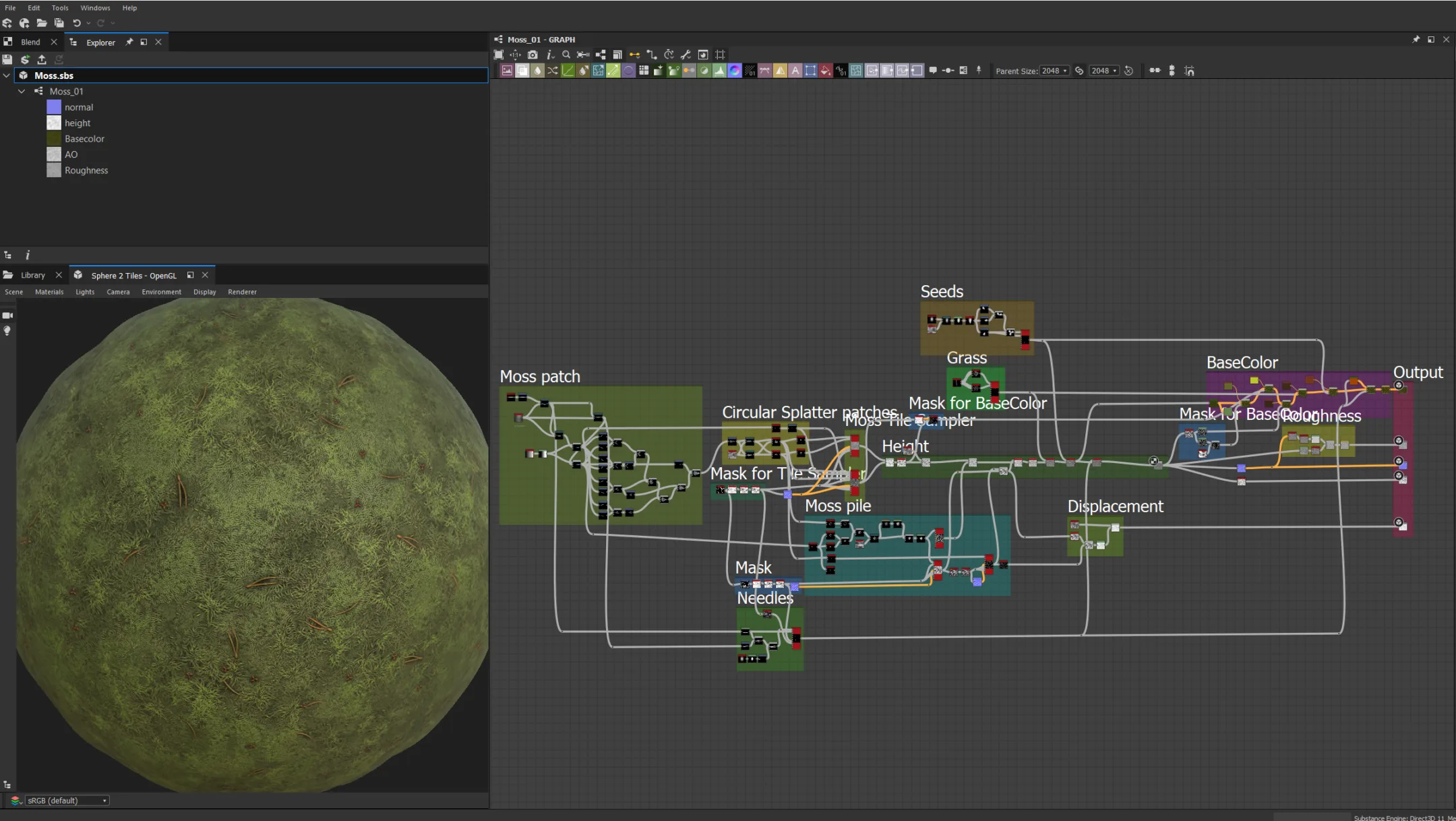 Moss Tileable Material with Substance Graph Texture