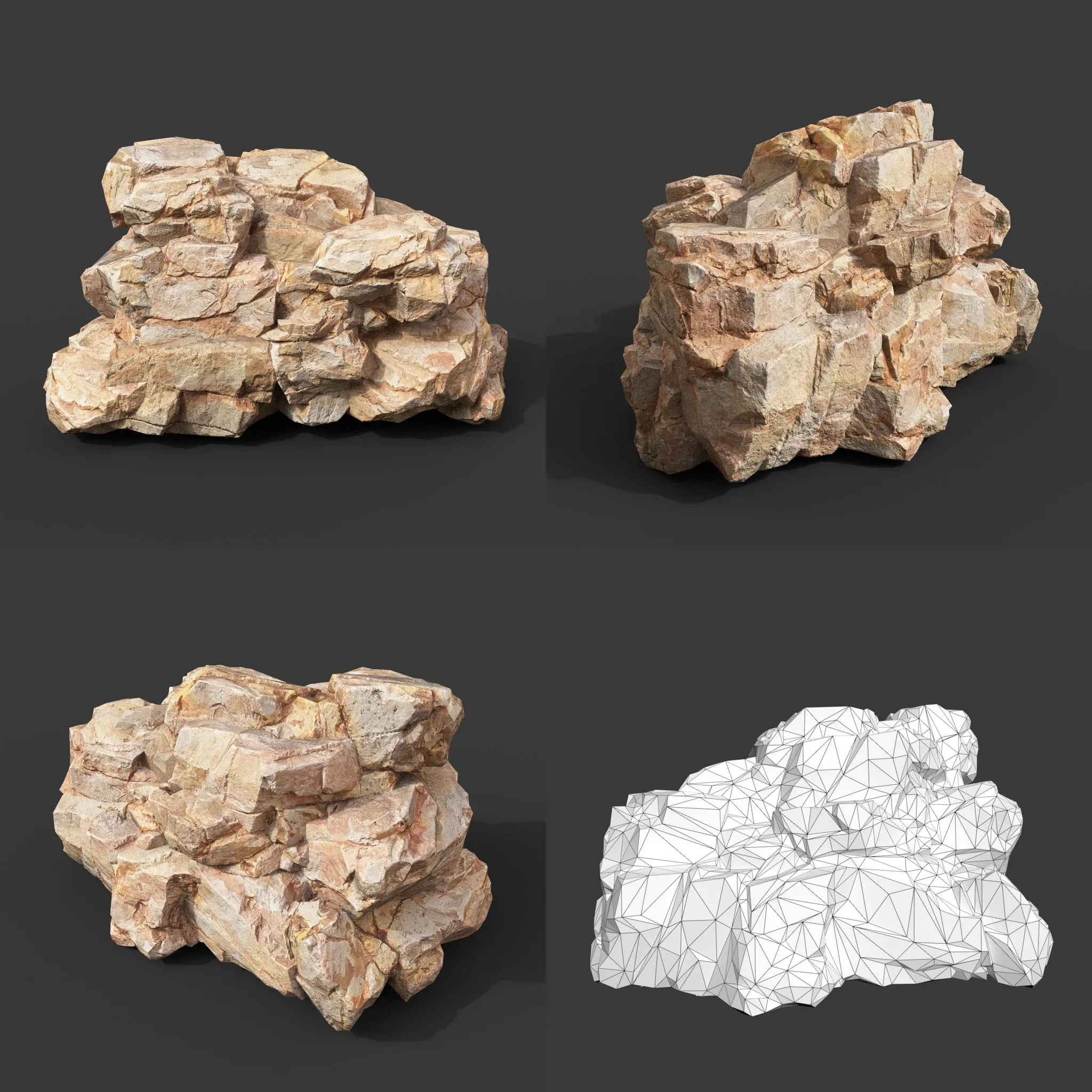 Low Poly Yellow Rock Formation 221219 - Ultra HD 16K Texture