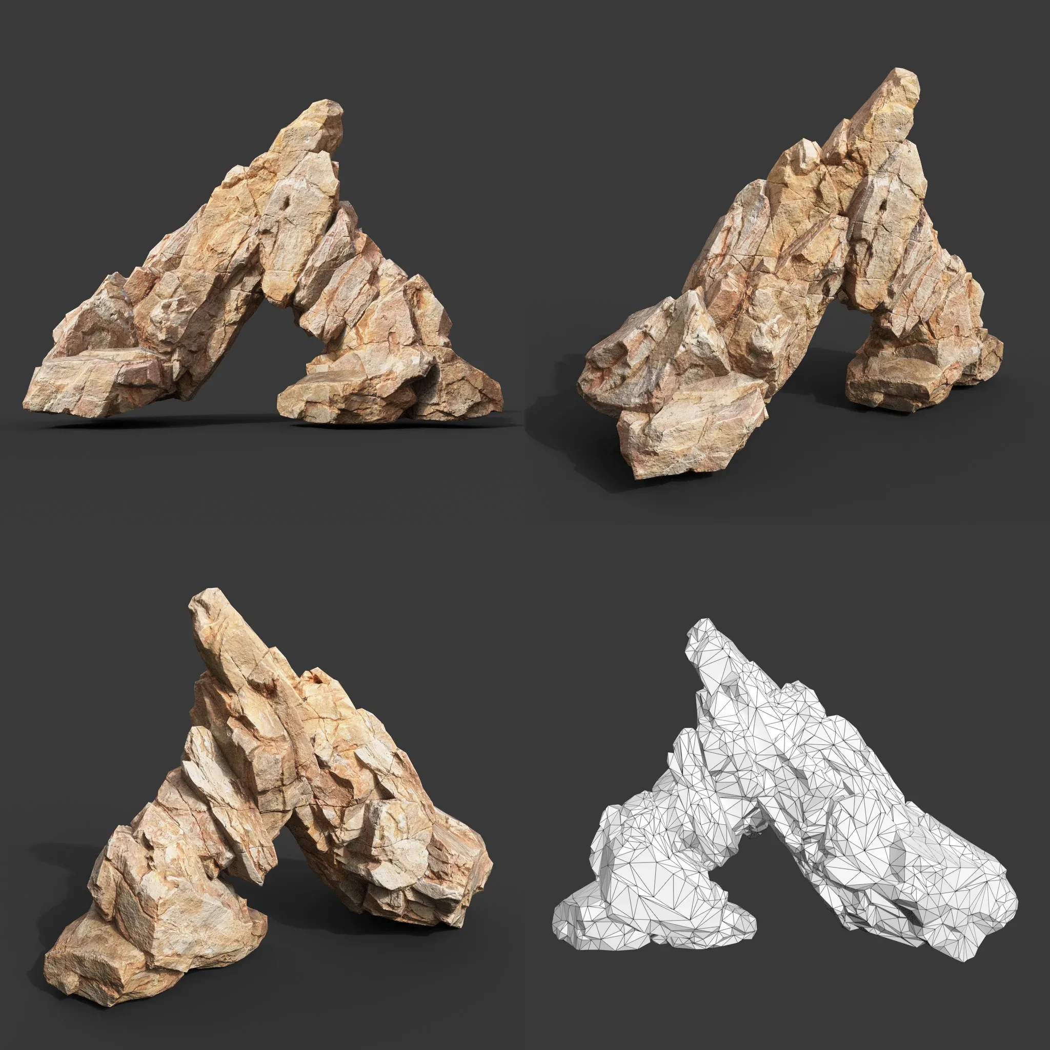 Low Poly Yellow Rock Formation 221219 - Ultra HD 16K Texture