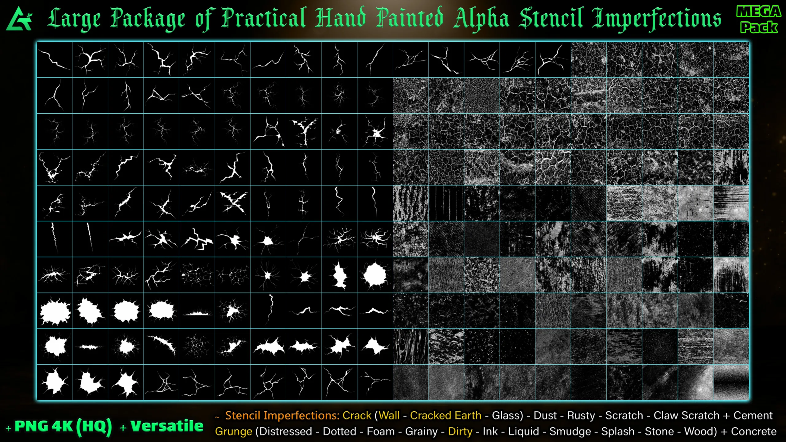 1200 Hand Painted Alpha Seamless and Tileable Stencil Imperfections (MEGA Pack) - Vol 11