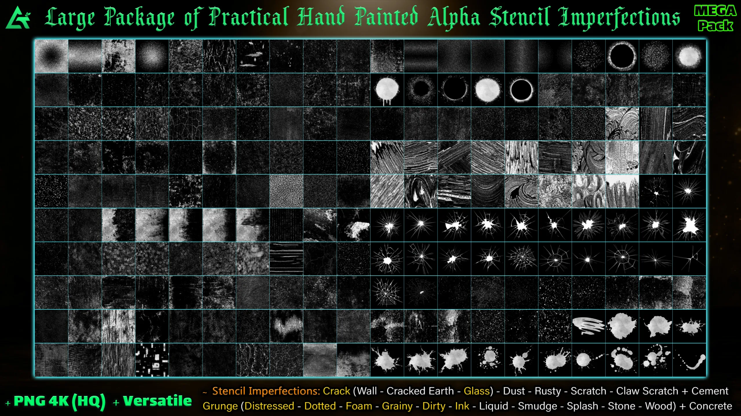 1200 Hand Painted Alpha Seamless and Tileable Stencil Imperfections (MEGA Pack) - Vol 11