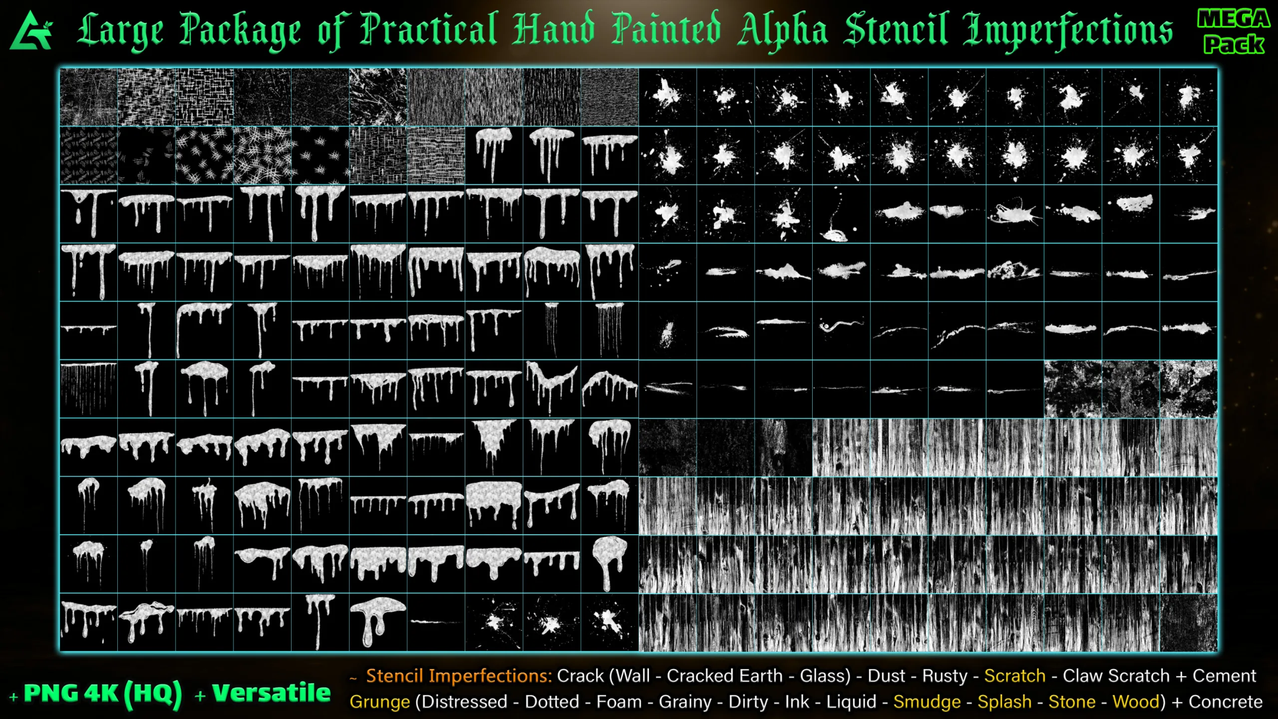 1200 Hand Painted Alpha Seamless and Tileable Stencil Imperfections (MEGA Pack) - Vol 11