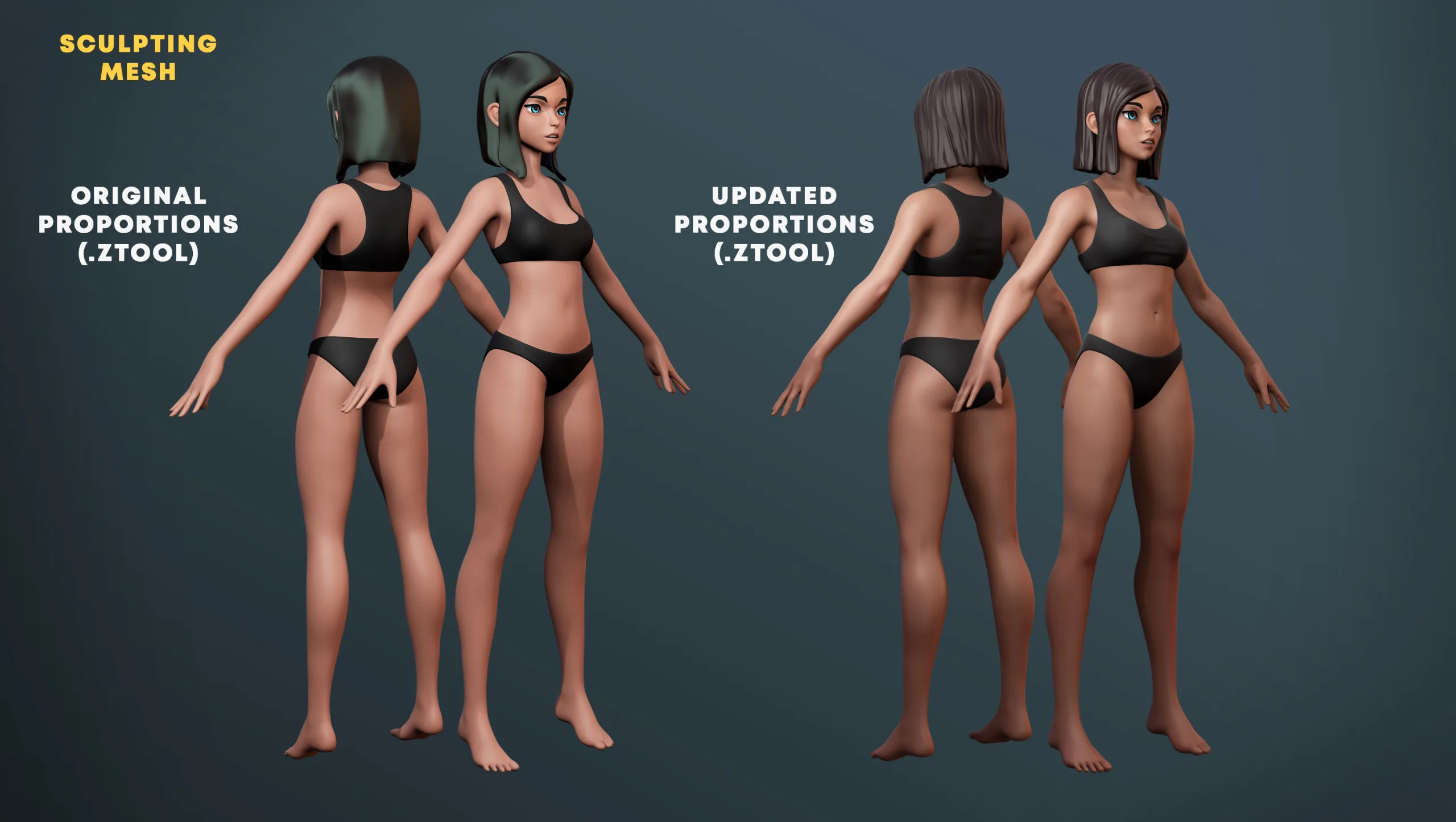 Stylized Anime Girl Full-body Game Model & Basemesh