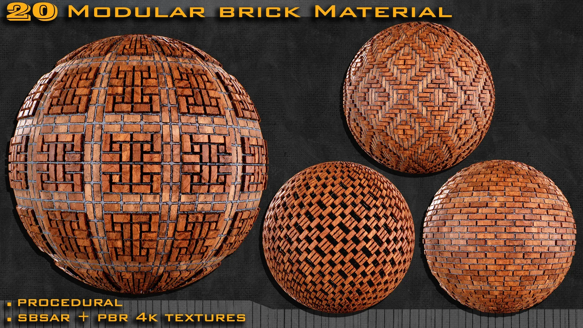 20 Modular brick Material Sbsar + 4k texture maps