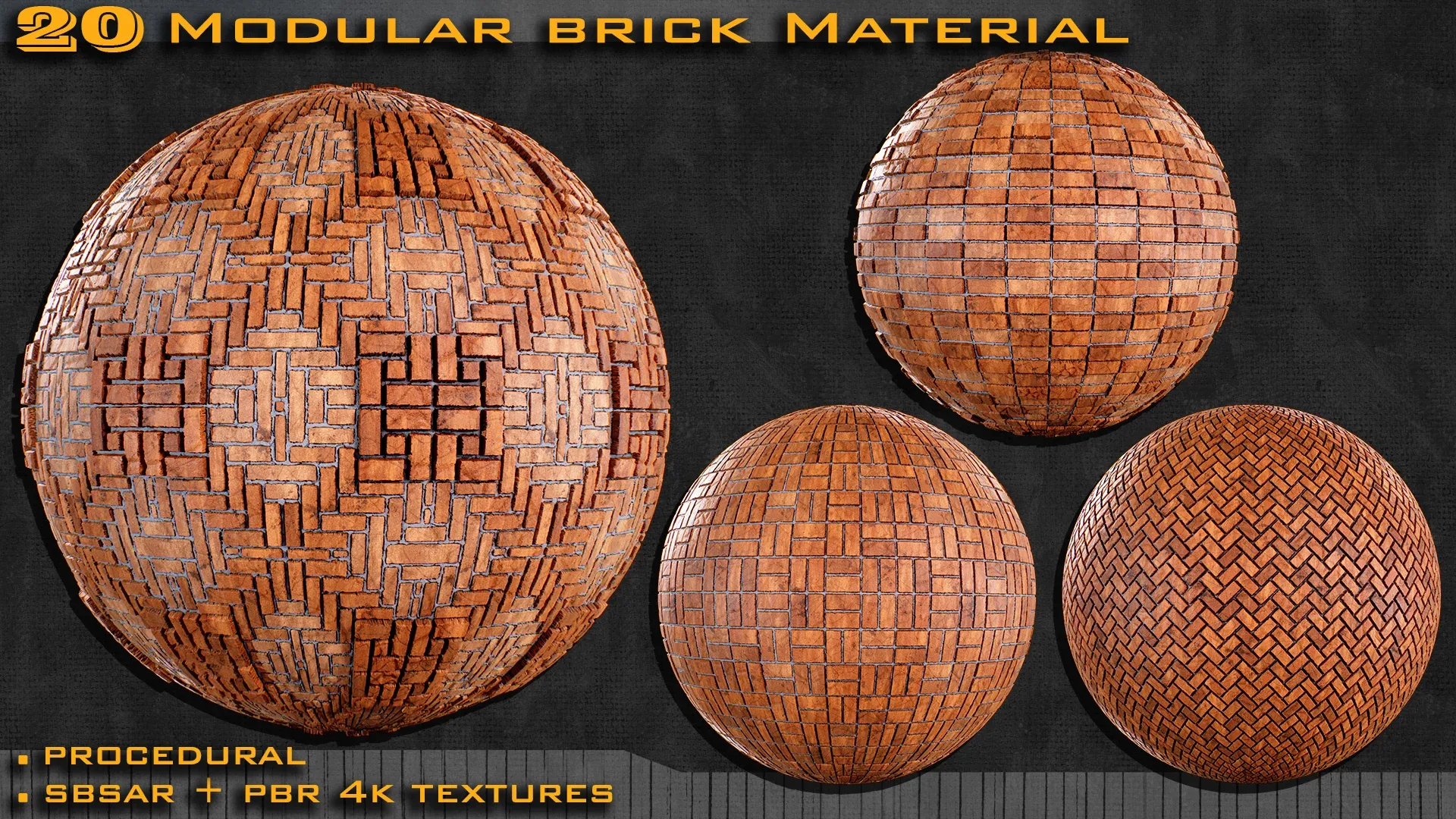 20 Modular brick Material Sbsar + 4k texture maps