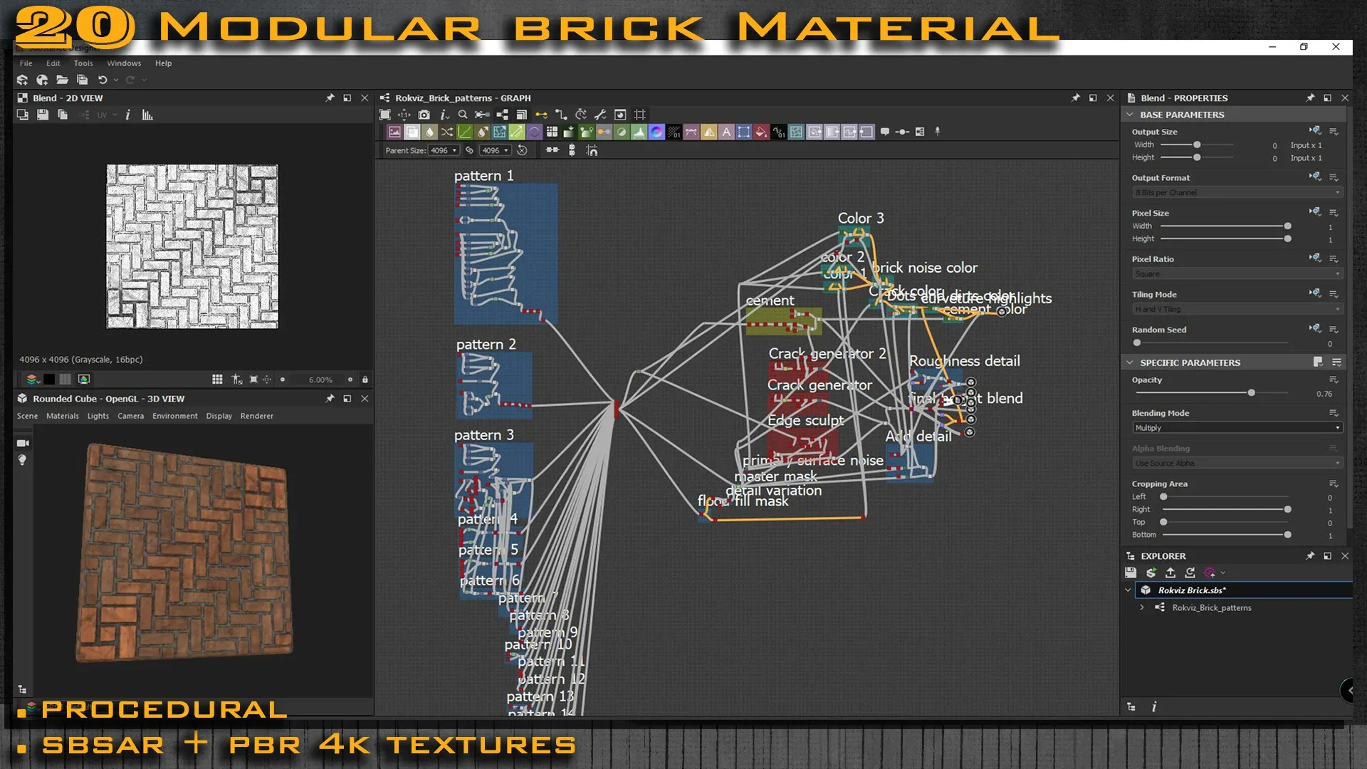 20 Modular brick Material Sbsar + 4k texture maps