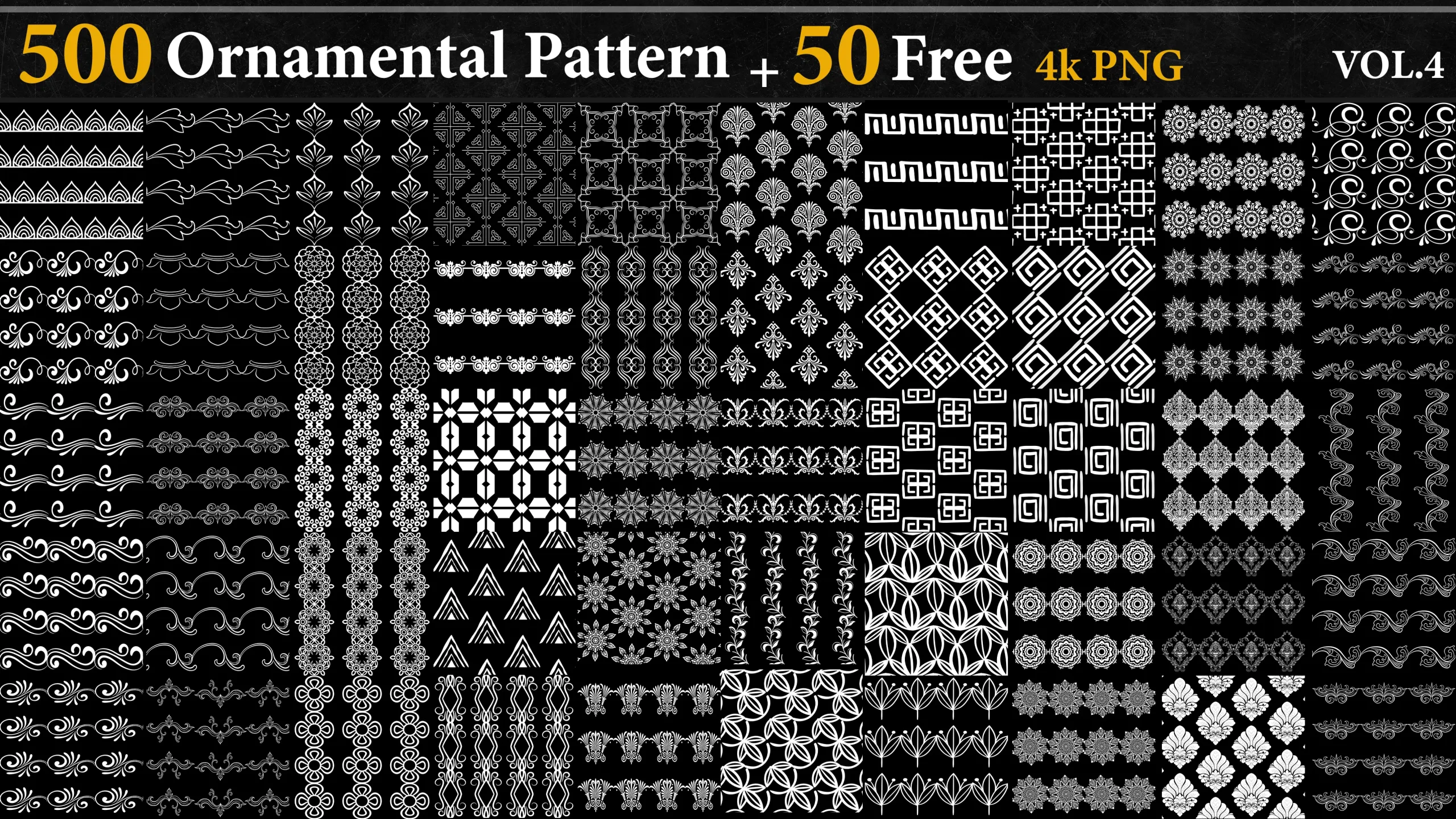 500 Ornamental Alpha Patterns 4k png + 50 FREE Patterns