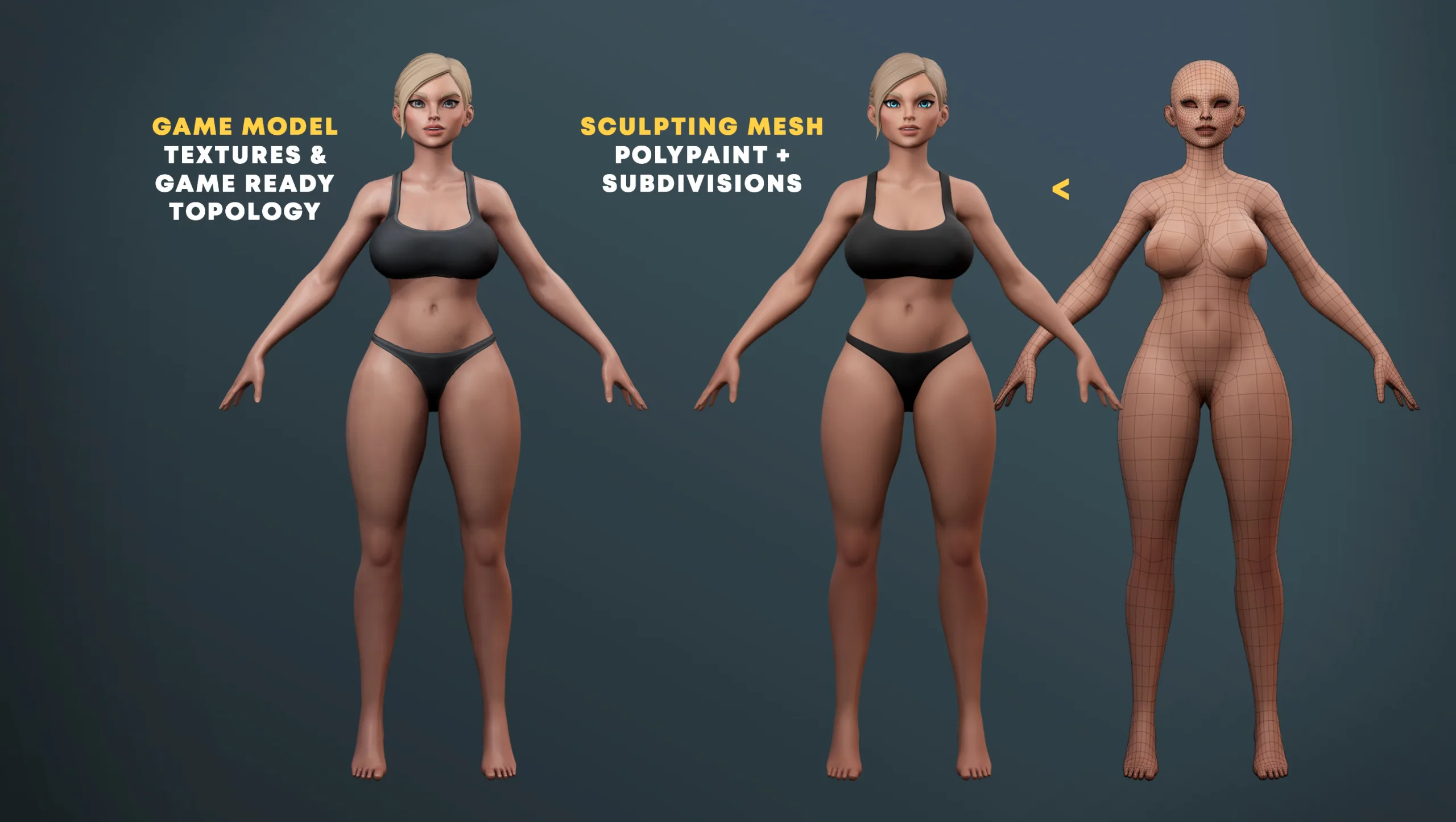 Busty Anime Woman Game Model & Basemesh