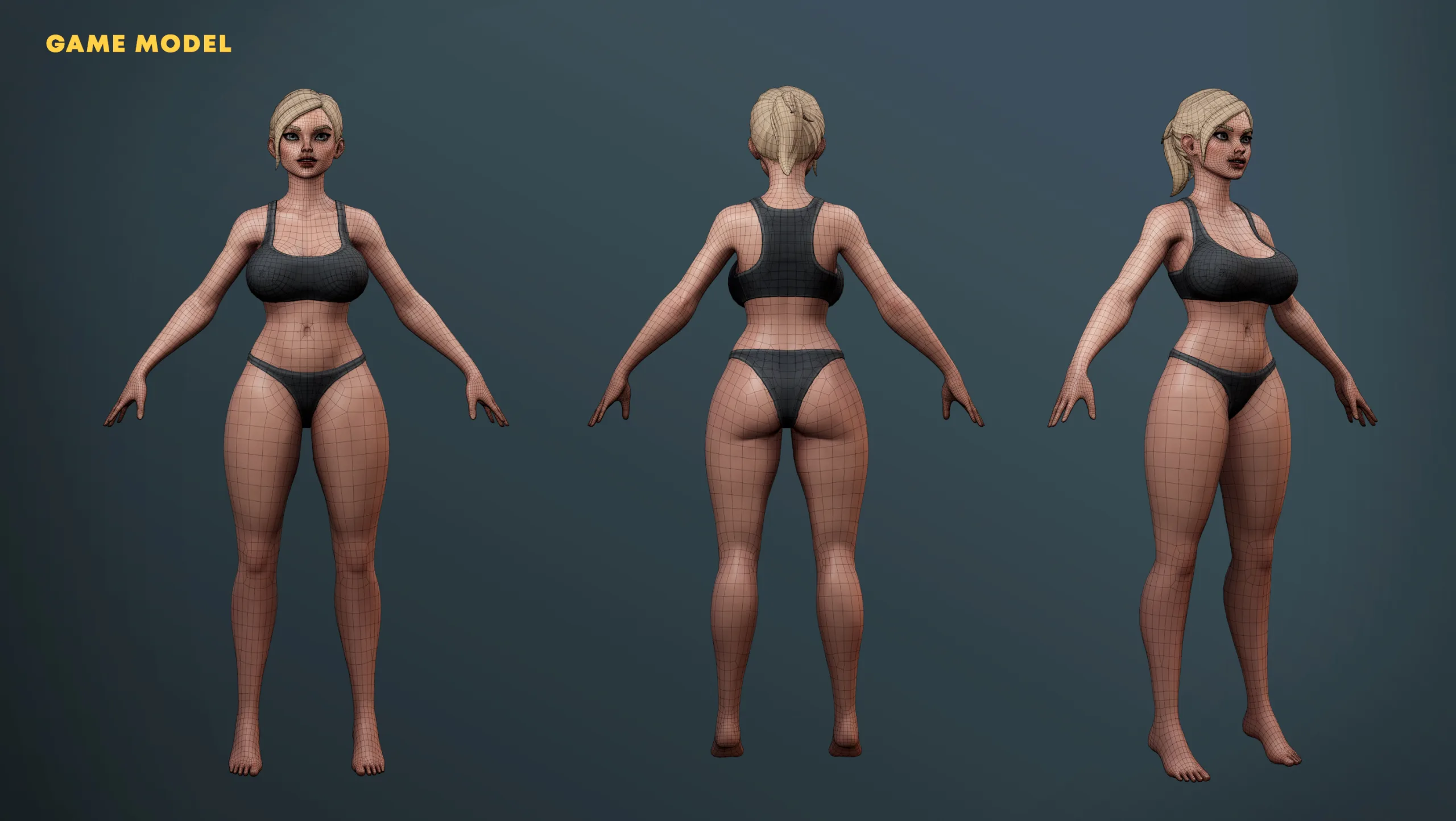 Busty Anime Woman Game Model & Basemesh