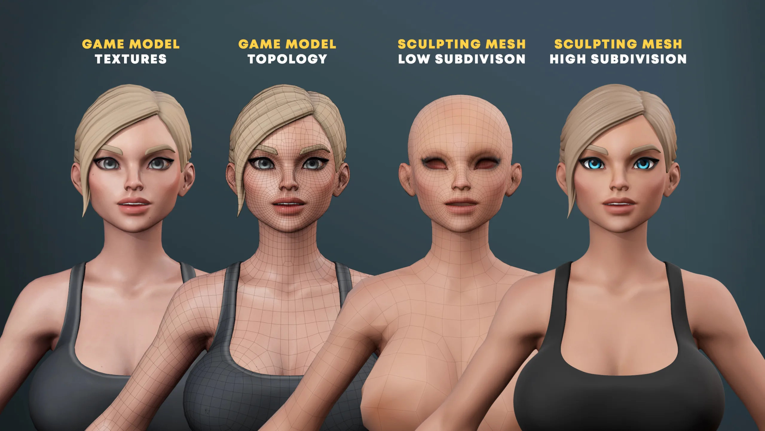 Busty Anime Woman Game Model & Basemesh