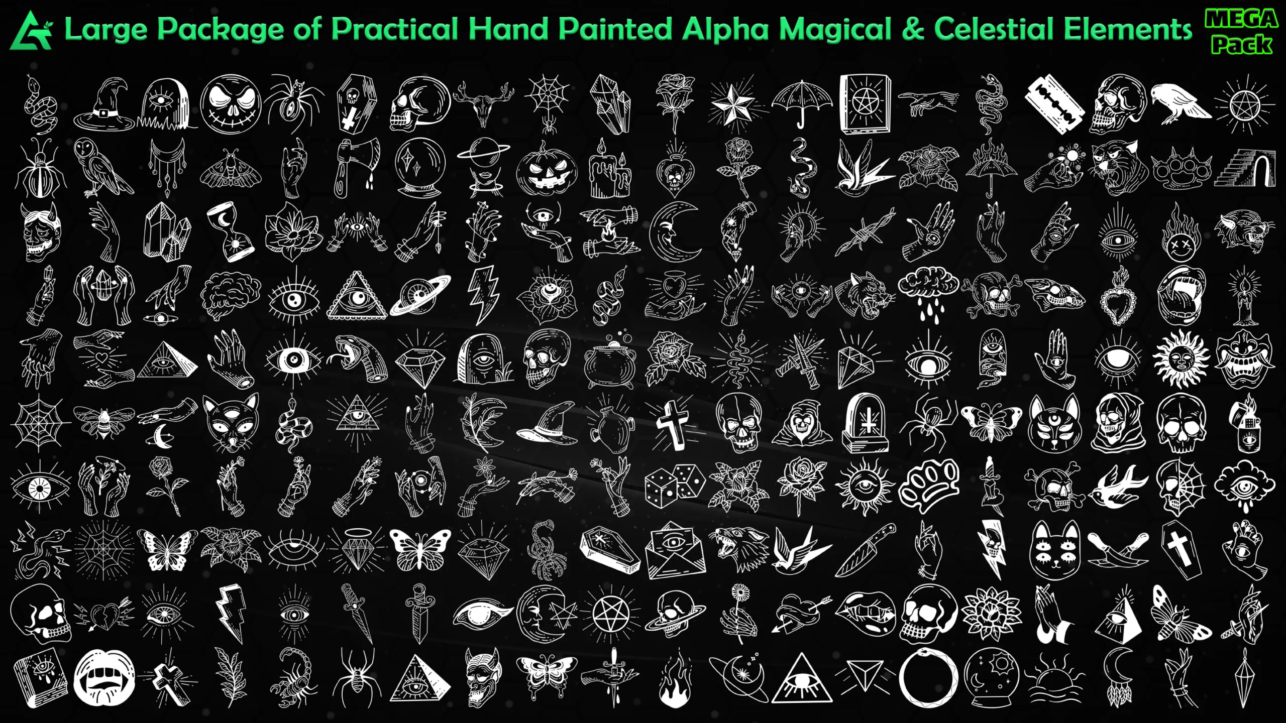 1400 Hand Painted Alpha Magical & Celestial Signs and Elements (MEGA Pack) - Vol 24