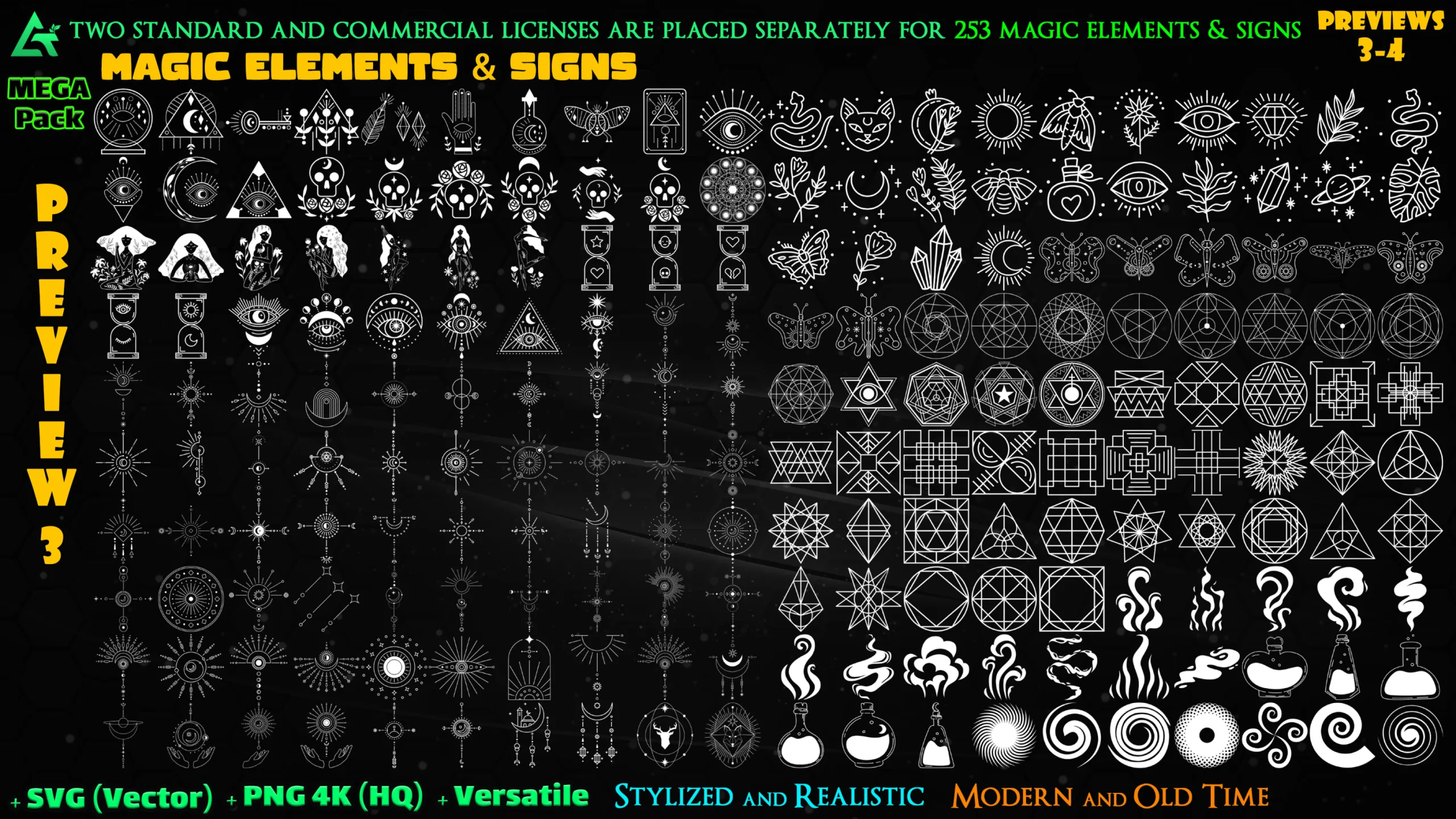 1400 Hand Painted Alpha Magical & Celestial Signs and Elements (MEGA Pack) - Vol 24