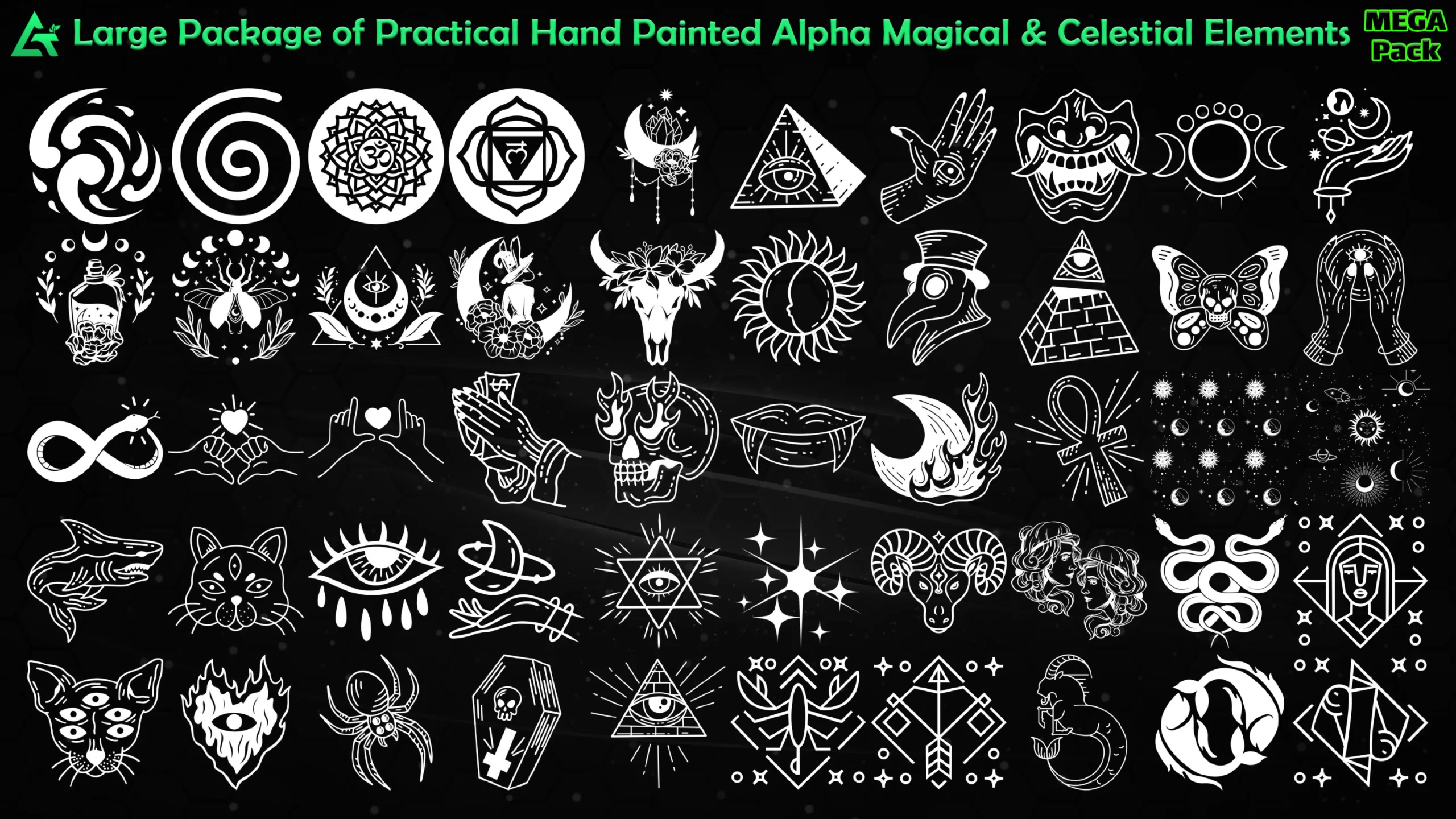 1400 Hand Painted Alpha Magical & Celestial Signs and Elements (MEGA Pack) - Vol 24