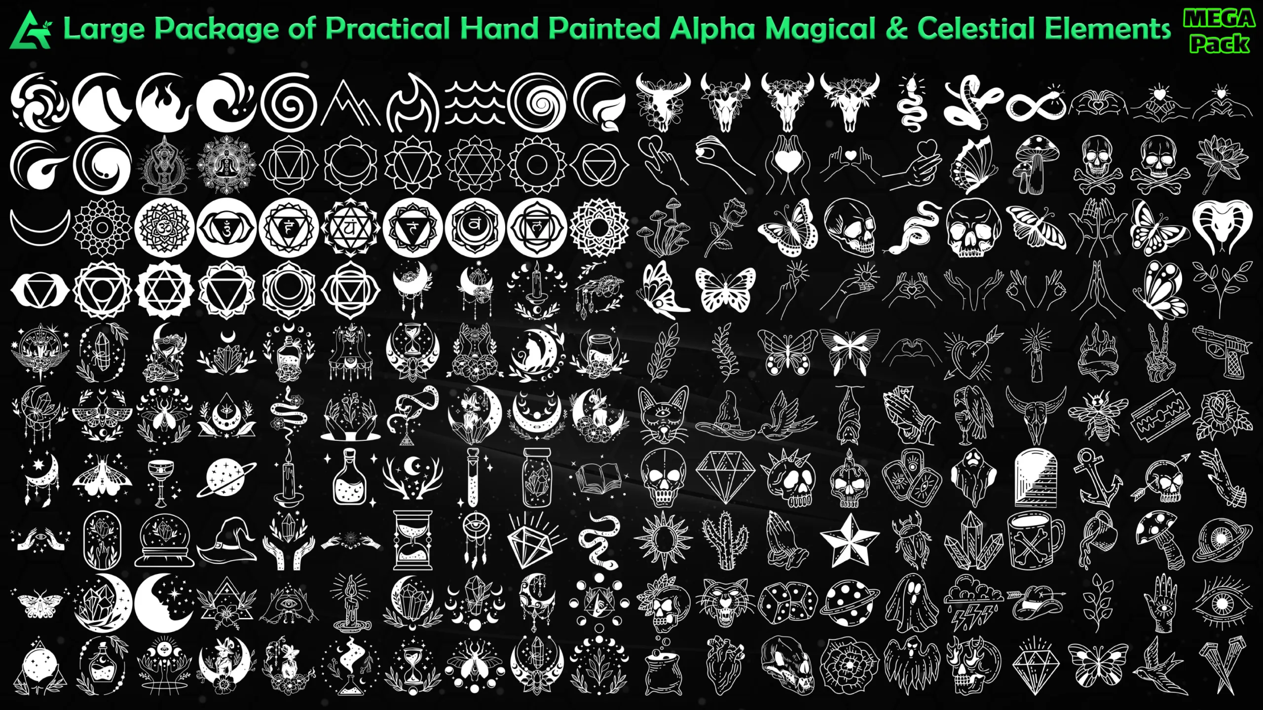 1400 Hand Painted Alpha Magical & Celestial Signs and Elements (MEGA Pack) - Vol 24