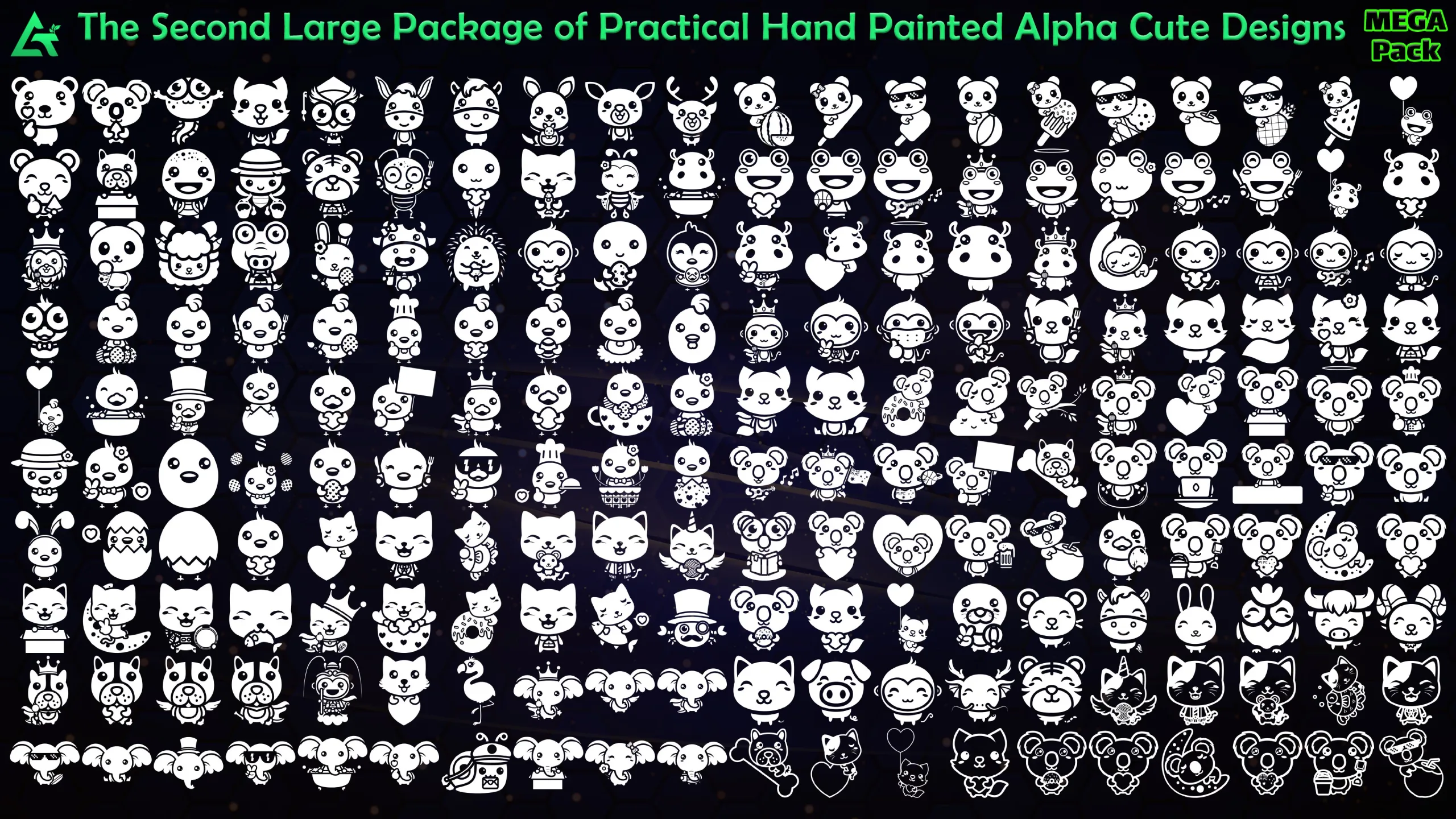 1450 Hand Painted Alpha Cute Designs (MEGA Pack) - Second version of Cute Designs - Vol 28