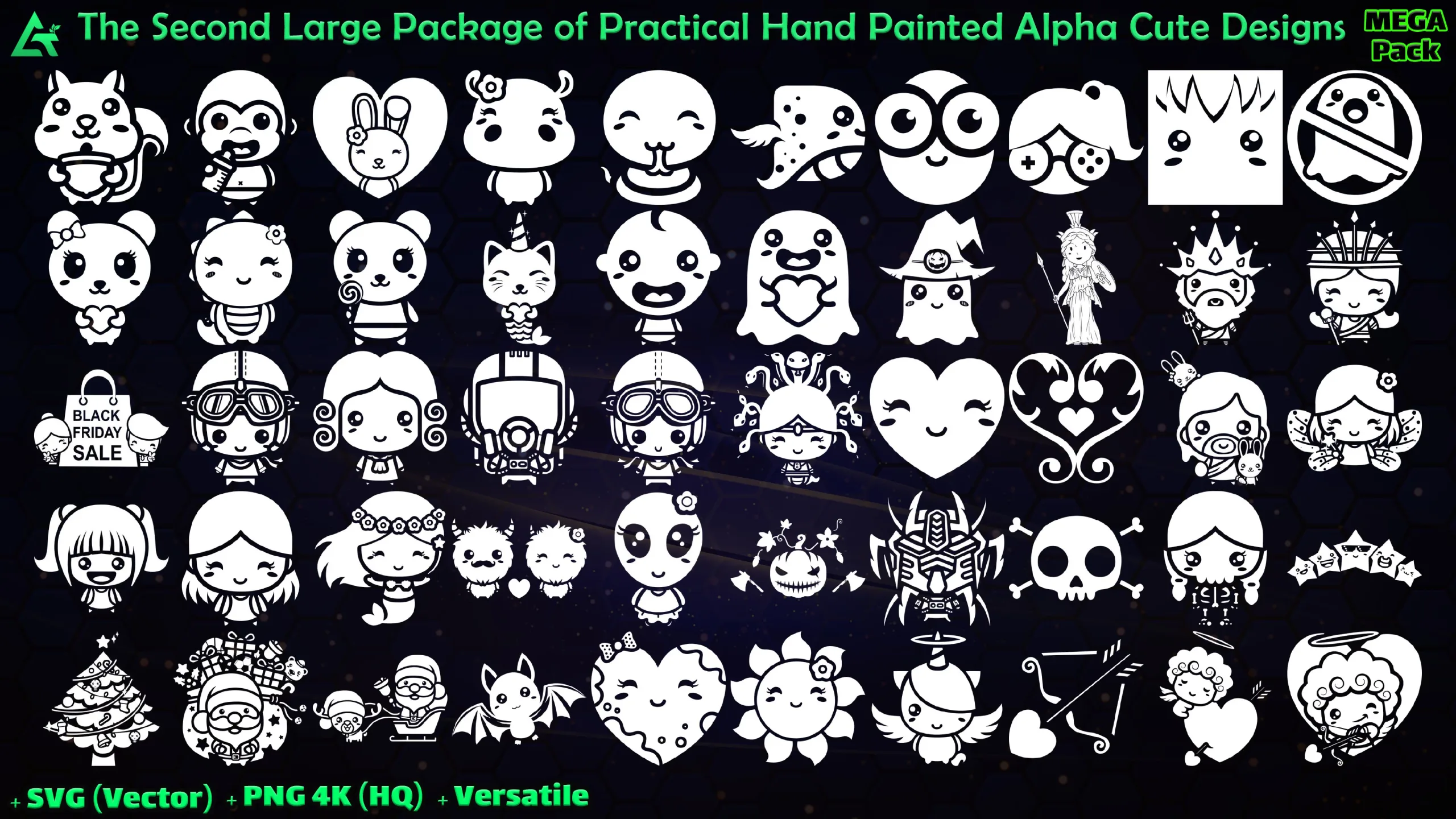 1450 Hand Painted Alpha Cute Designs (MEGA Pack) - Second version of Cute Designs - Vol 28