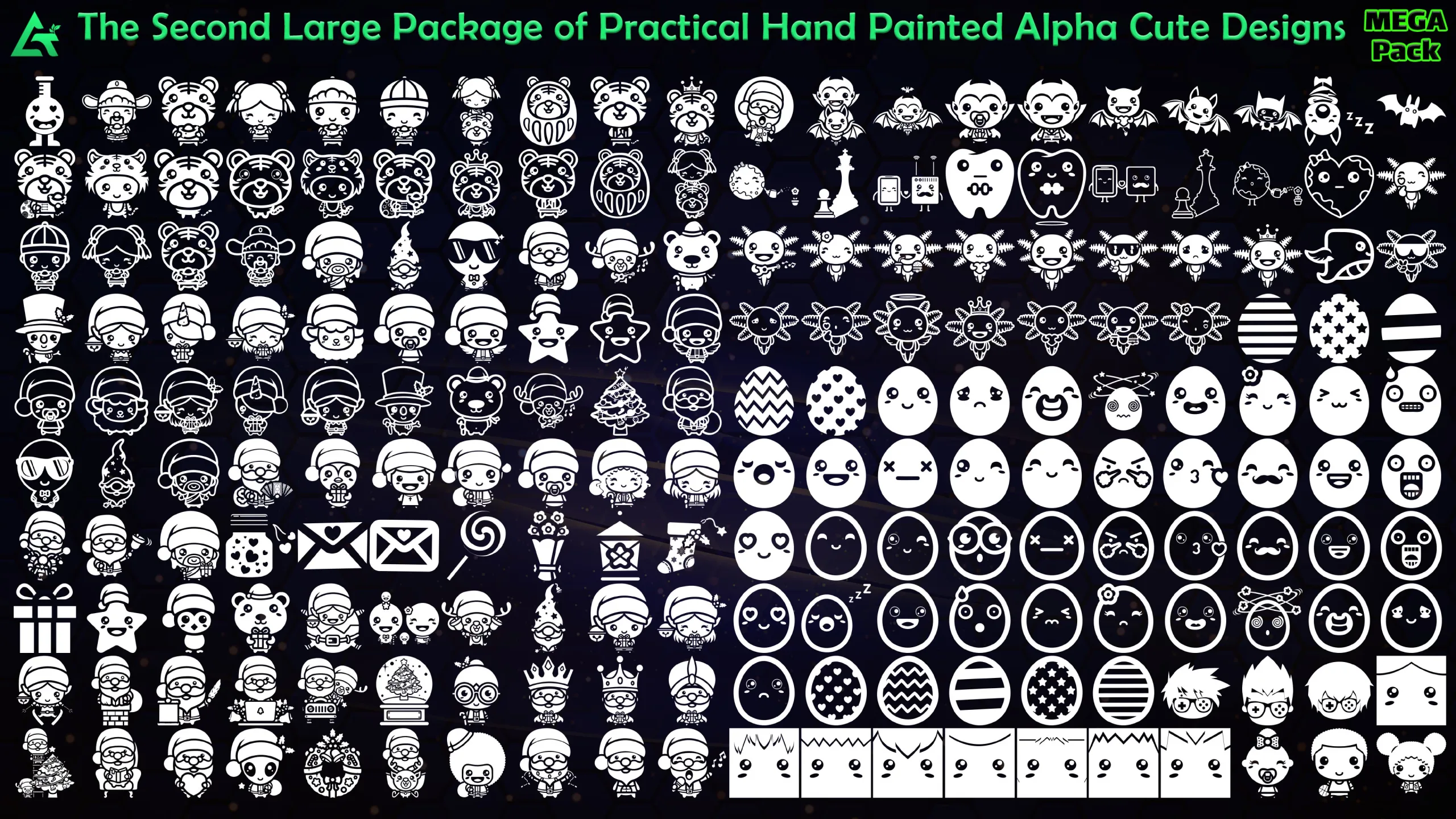 1450 Hand Painted Alpha Cute Designs (MEGA Pack) - Second version of Cute Designs - Vol 28