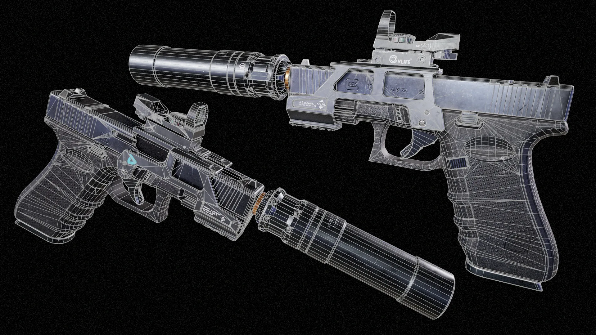 Glock 19 Gen 4 with Attachments - High Quality Pistol Model