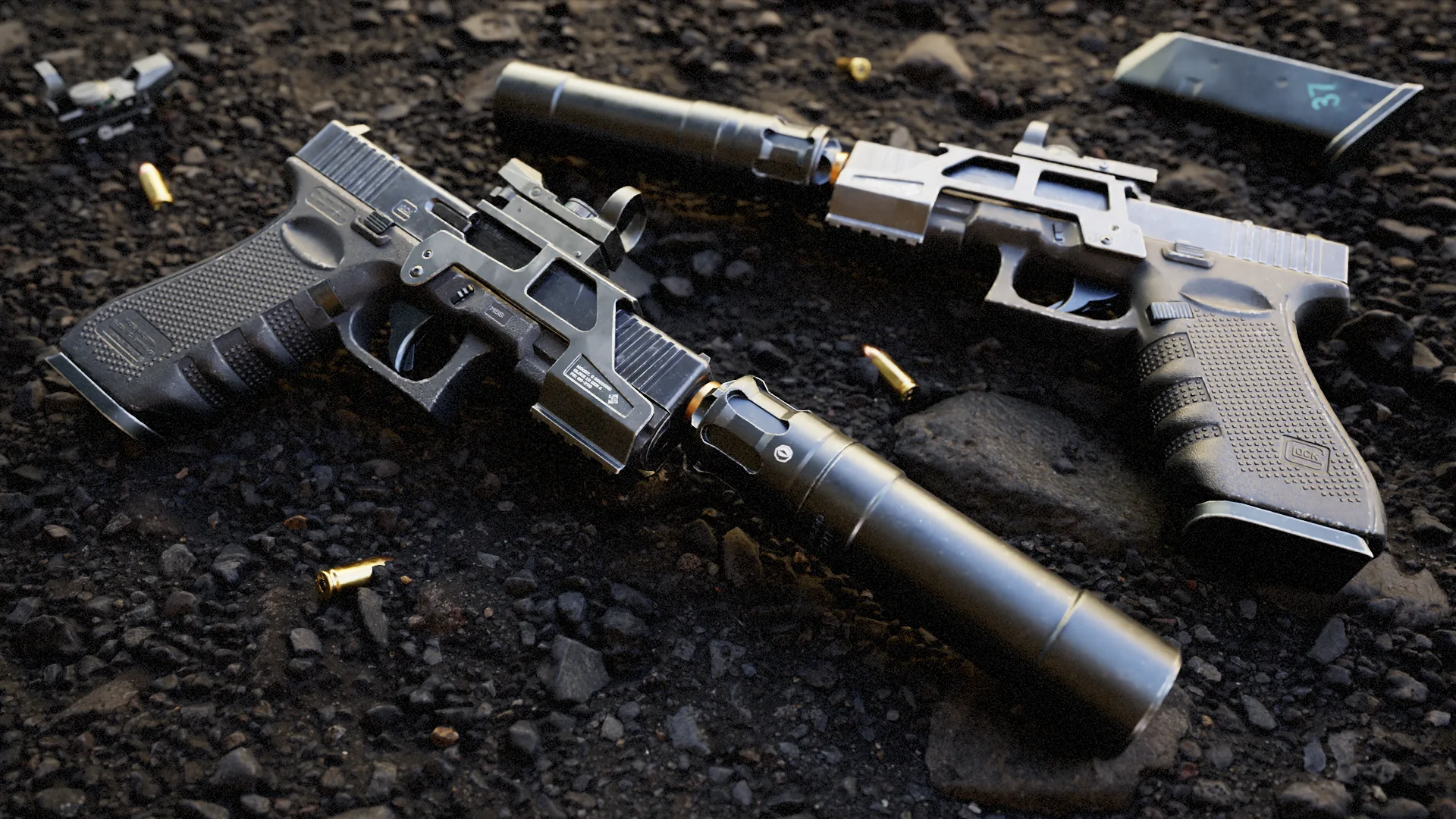 Glock 19 Gen 4 with Attachments - High Quality Pistol Model