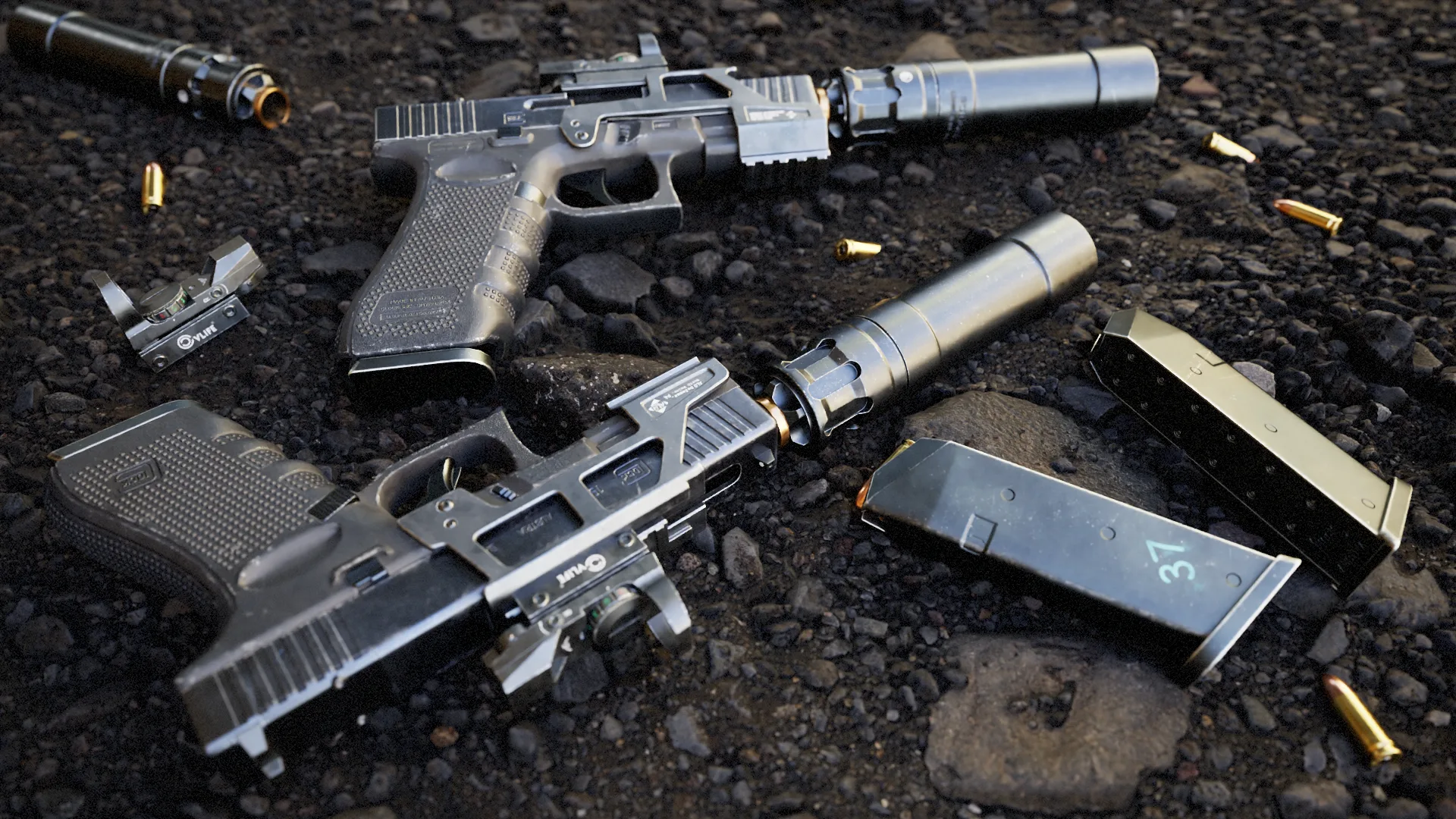 Glock 19 Gen 4 with Attachments - High Quality Pistol Model