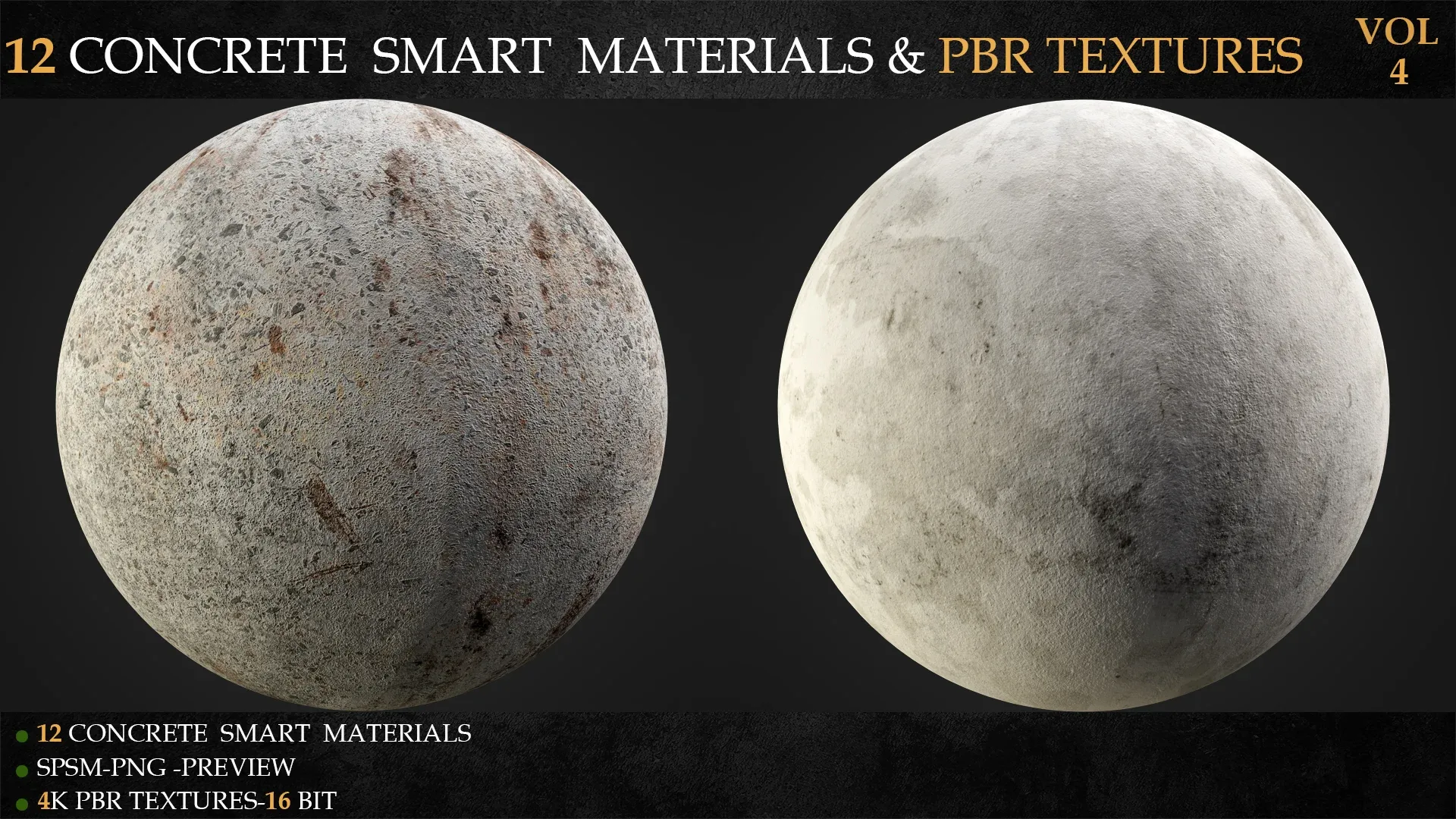 12 CONCRETE SMART MATERIALS & PBR TEXTURES-VOL 4