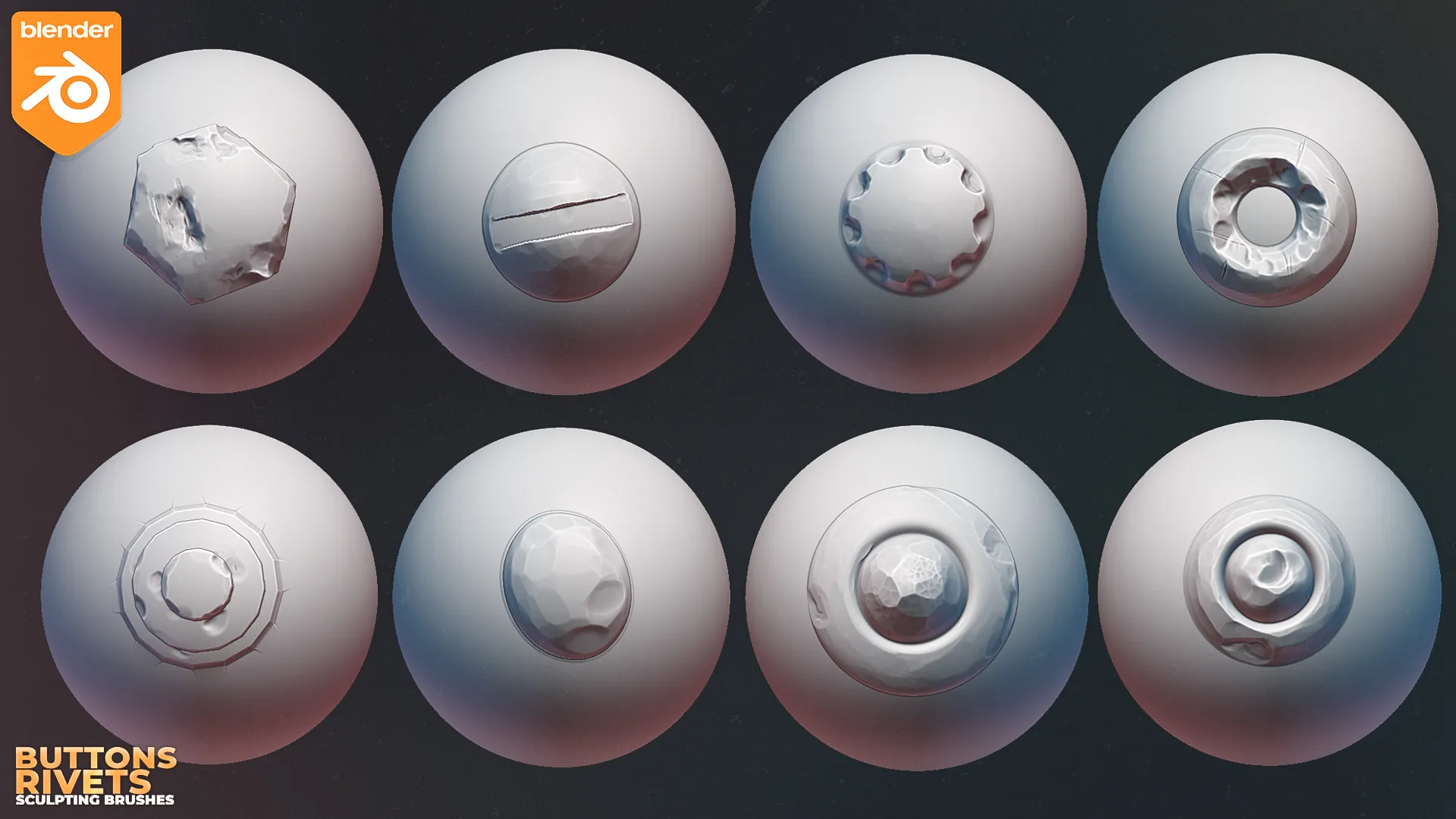 Blender Buttons And Rivets Sculpting Brushes. Asset Browser.