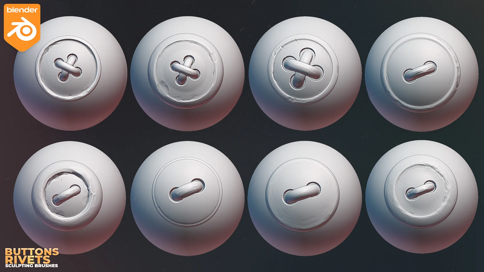 Blender Buttons And Rivets Sculpting Brushes. Asset Browser.