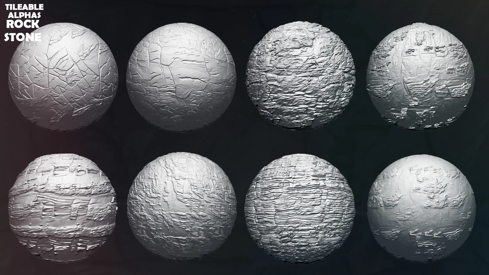 50+ Rock and Stone Tileable Alphas (ZBrush, Blender, Substance)