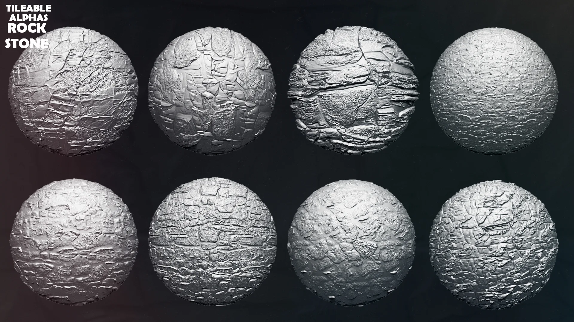 50+ Rock and Stone Tileable Alphas (ZBrush, Blender, Substance)