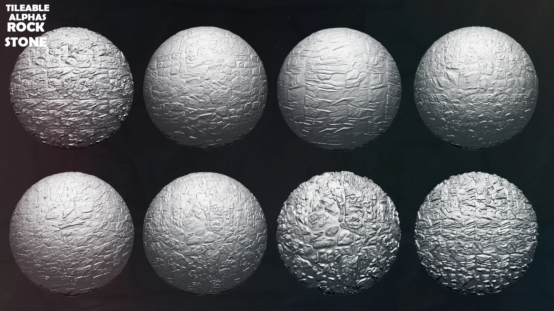 50+ Rock and Stone Tileable Alphas (ZBrush, Blender, Substance)