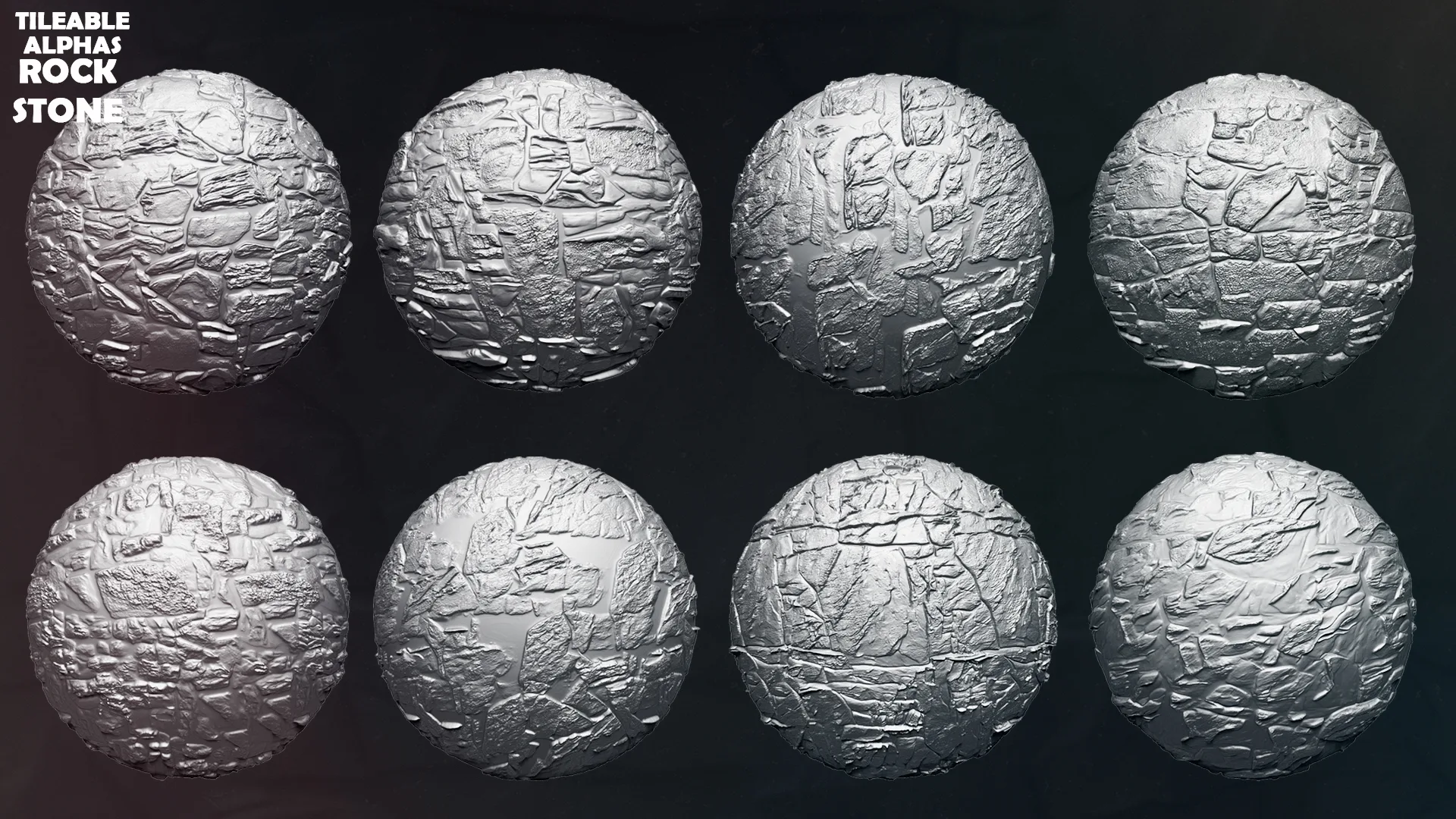 50+ Rock and Stone Tileable Alphas (ZBrush, Blender, Substance)