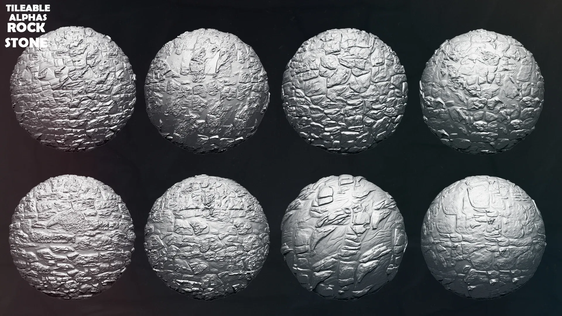 50+ Rock and Stone Tileable Alphas (ZBrush, Blender, Substance)