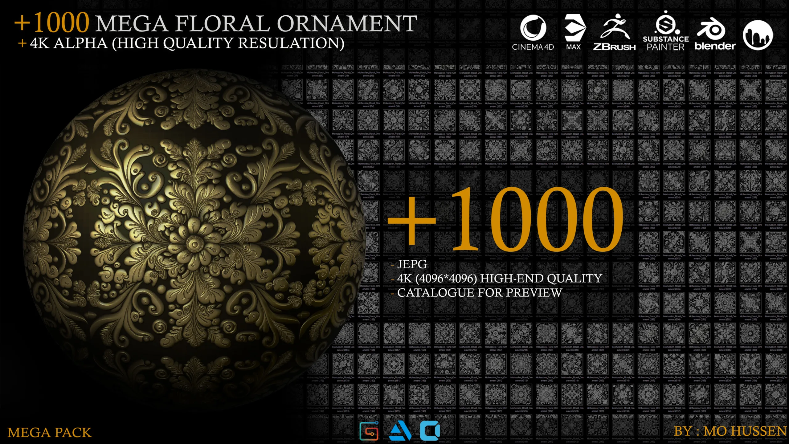 +1000 (Mega Pack) Floral Alpha Ornament