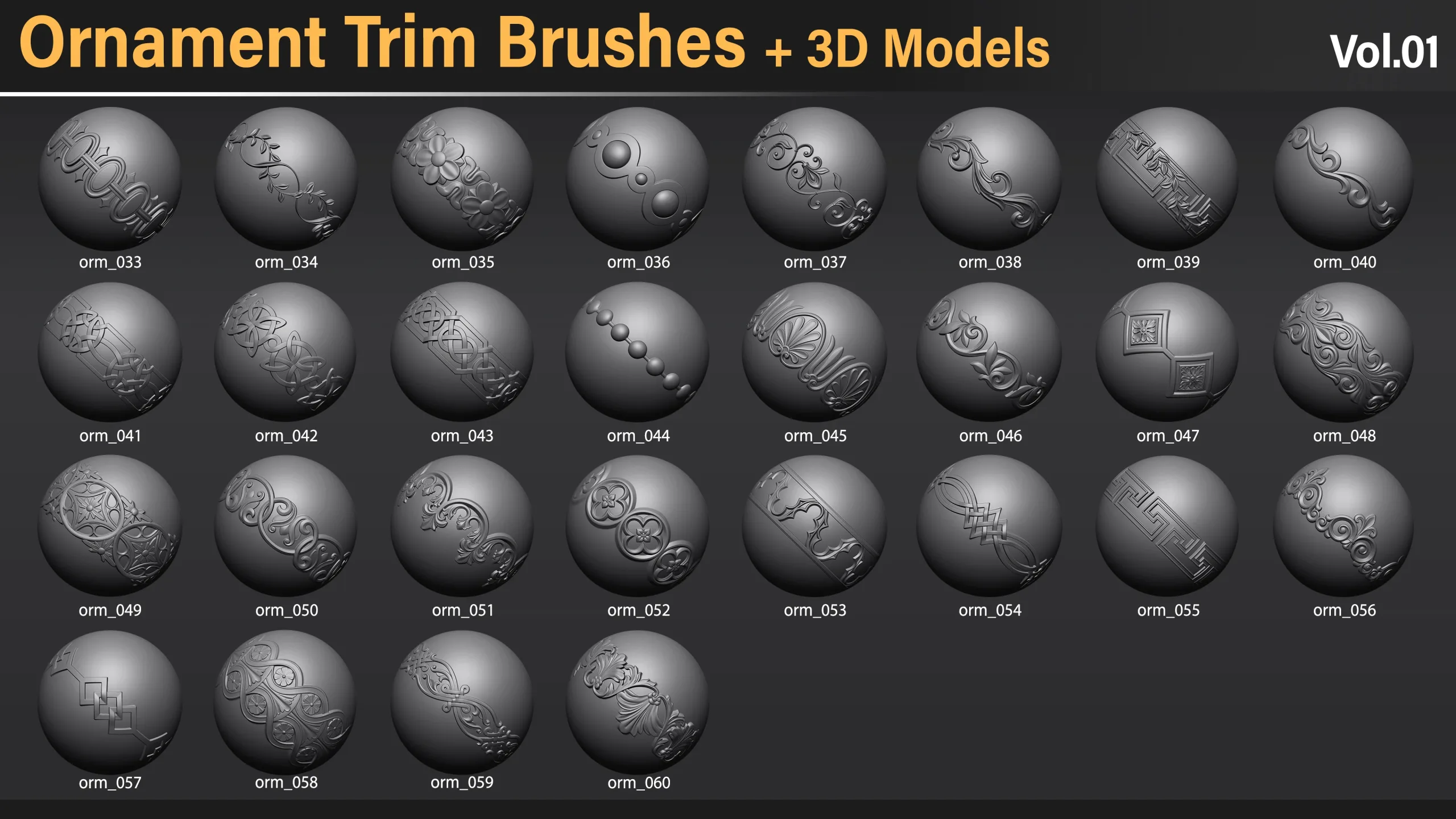 60 Ornament Trim Brushes + Alphas + 3D Models Vol.1