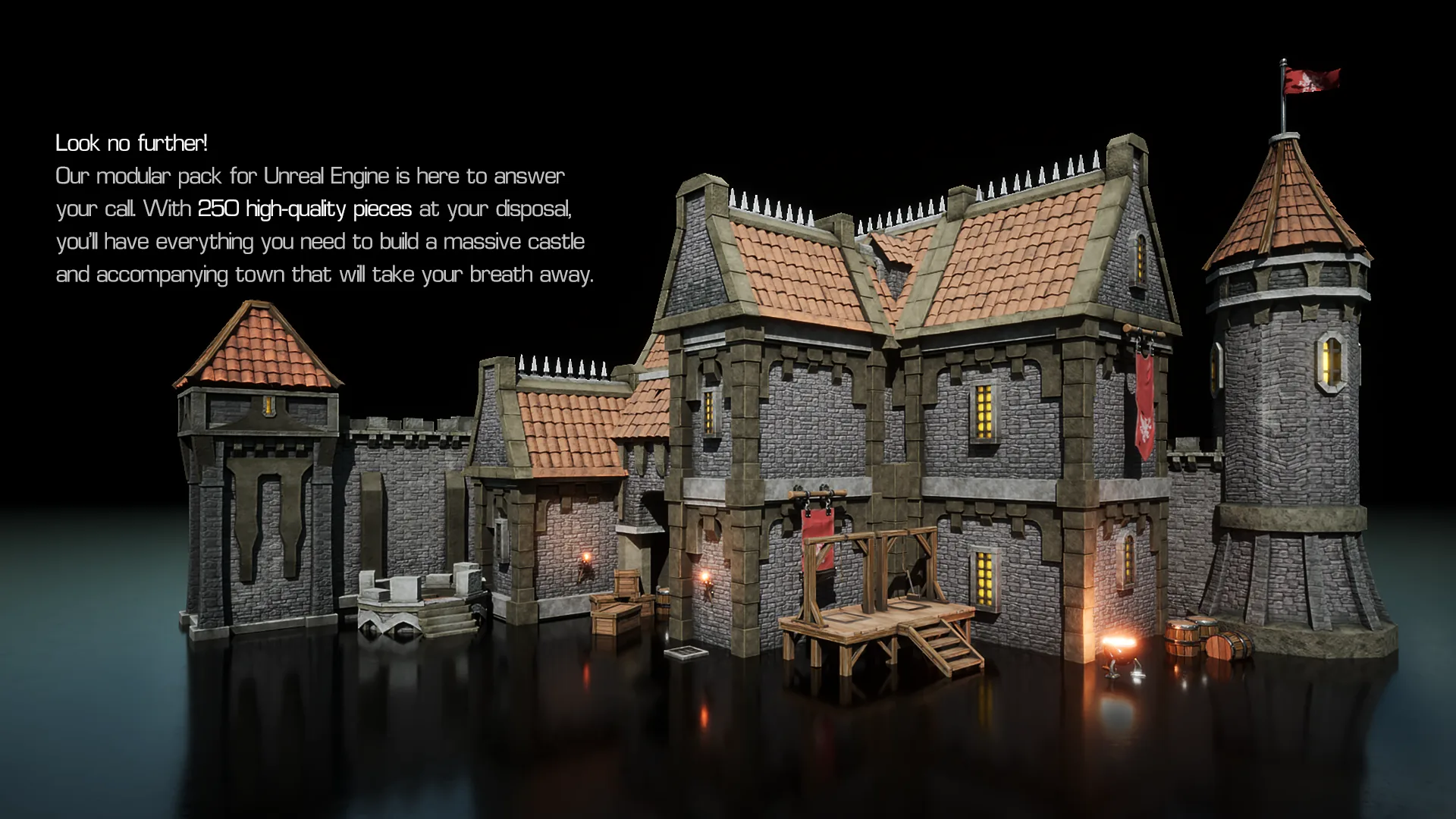 Blender & Unreal Engine 5: Medieval Cities & Castles Modular Kitbash Pack (250 pieces)