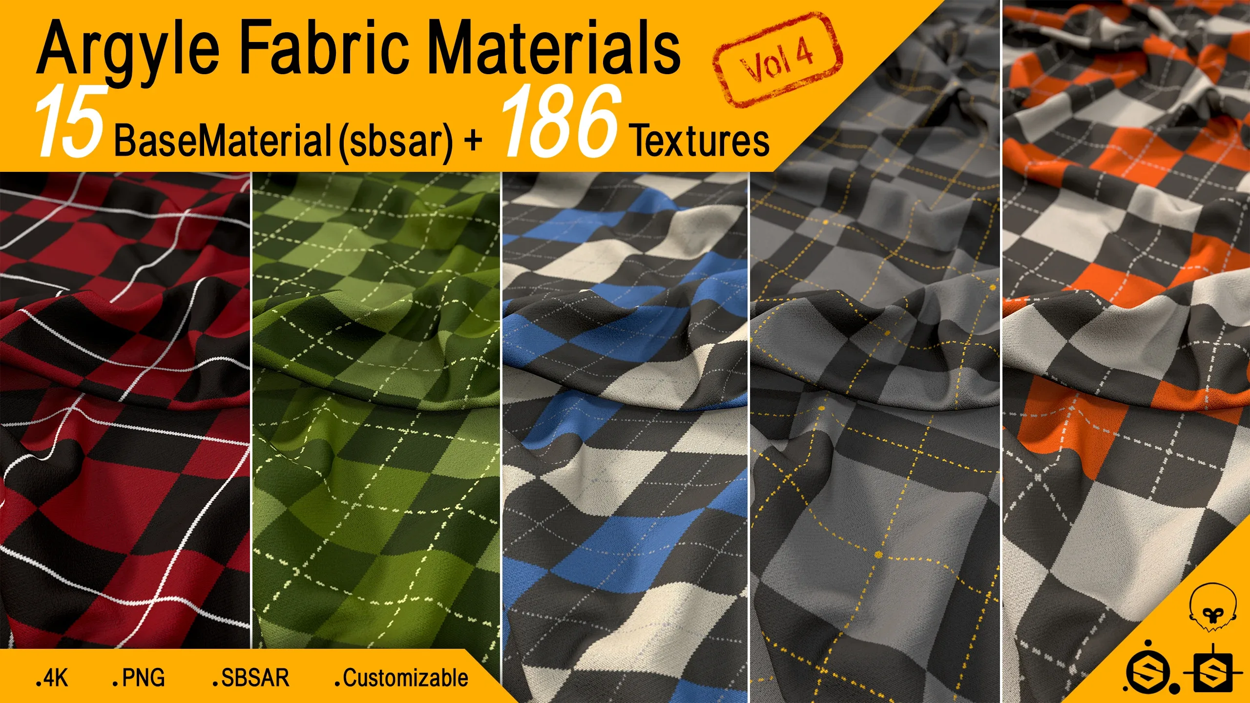 15 Argyle Fabric Materials + 186 Textures (4K) Vol 4