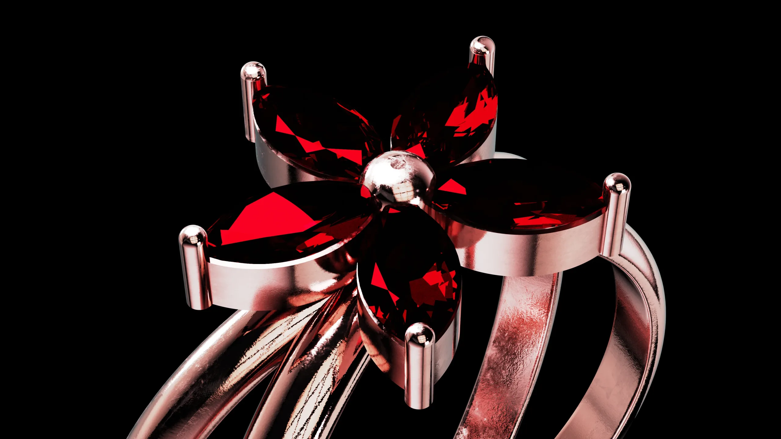 Five Pointed Star Flower Ring Marquise Stones