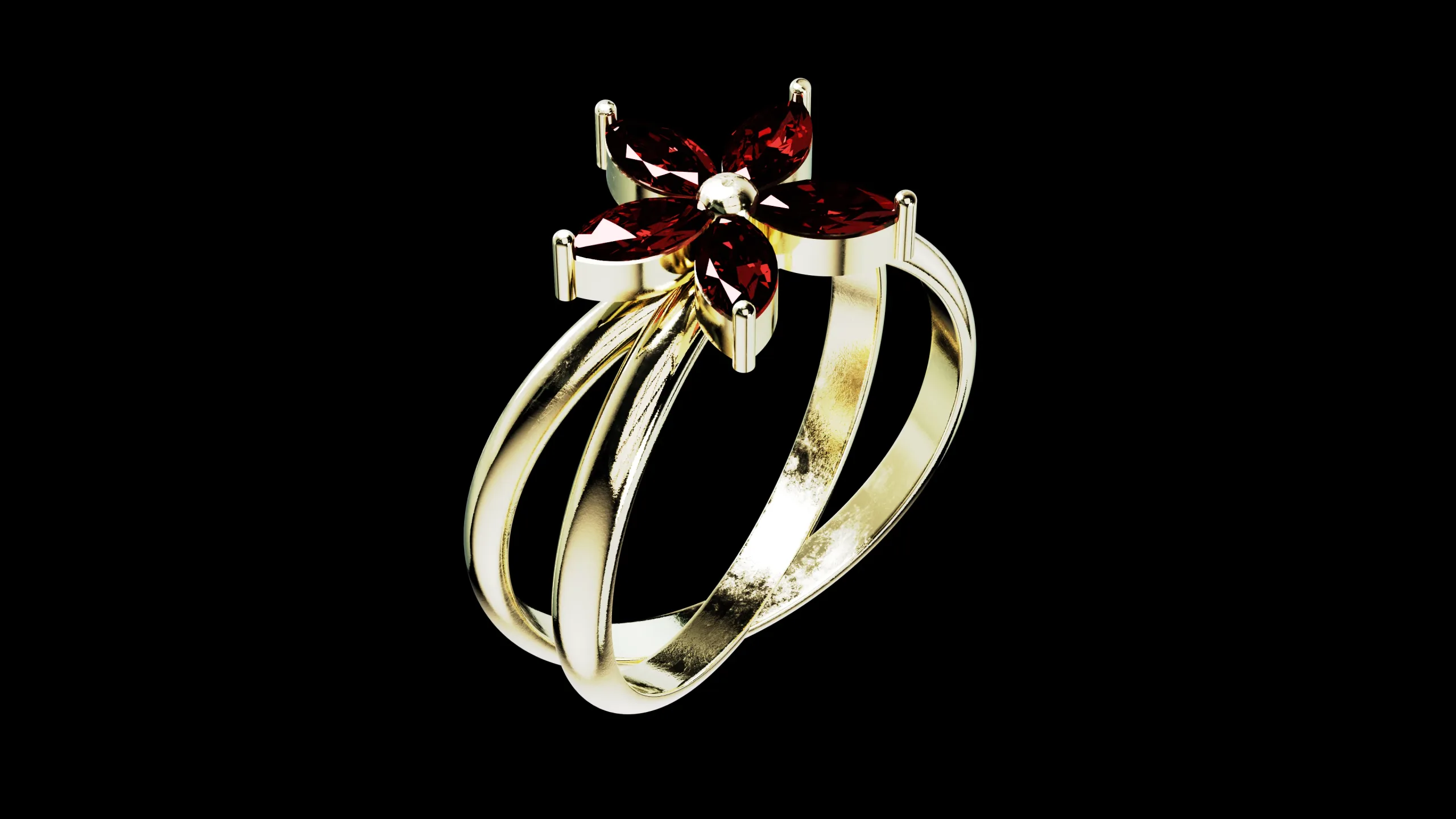 Five Pointed Star Flower Ring Marquise Stones