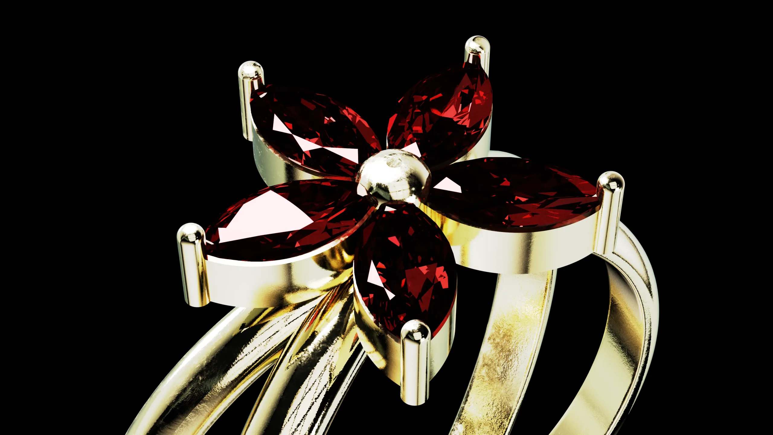 Five Pointed Star Flower Ring Marquise Stones