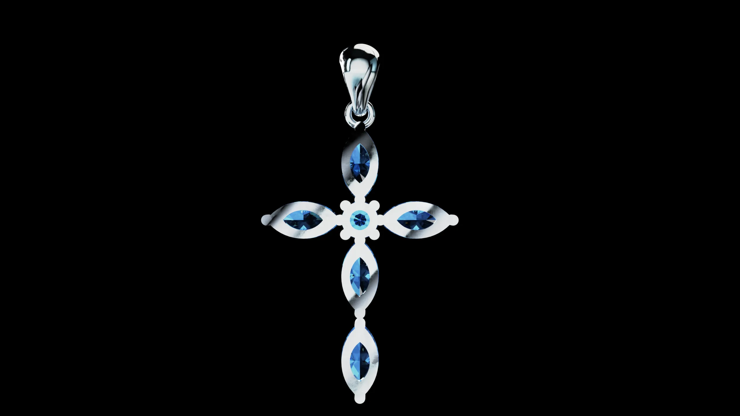 Thin Marquise stones cross pendant and round center stone