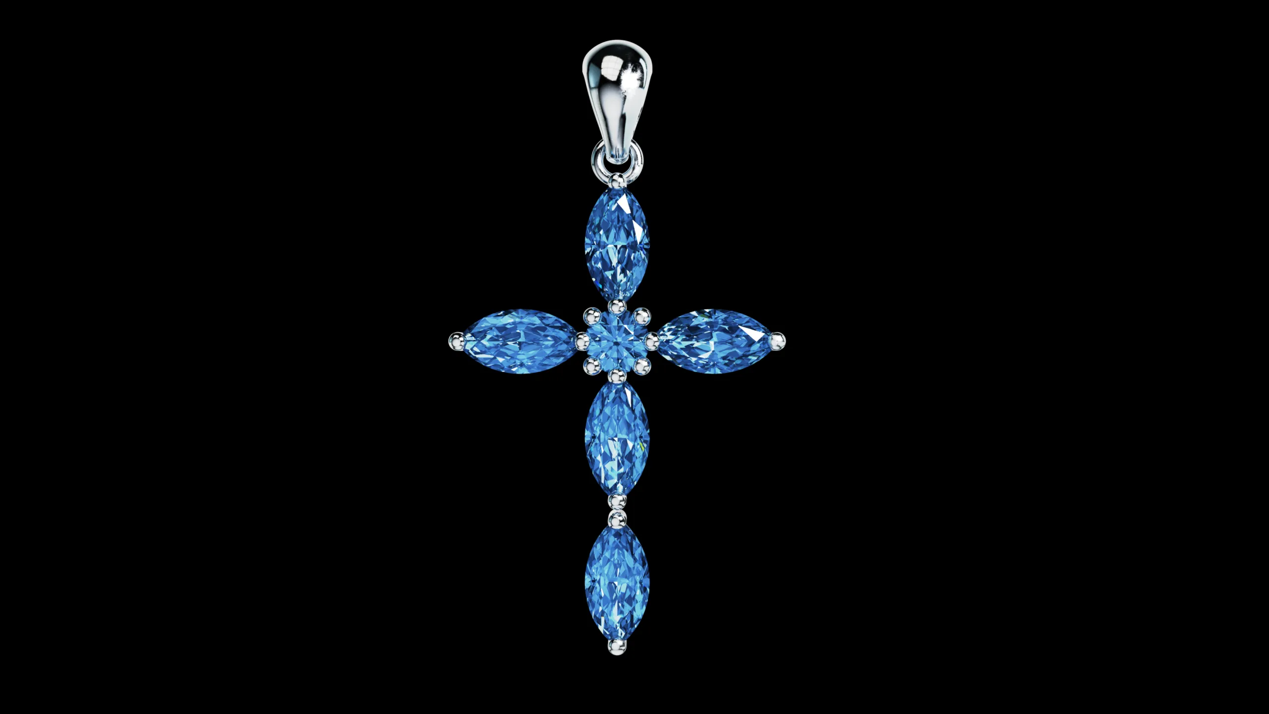 Thin Marquise stones cross pendant and round center stone