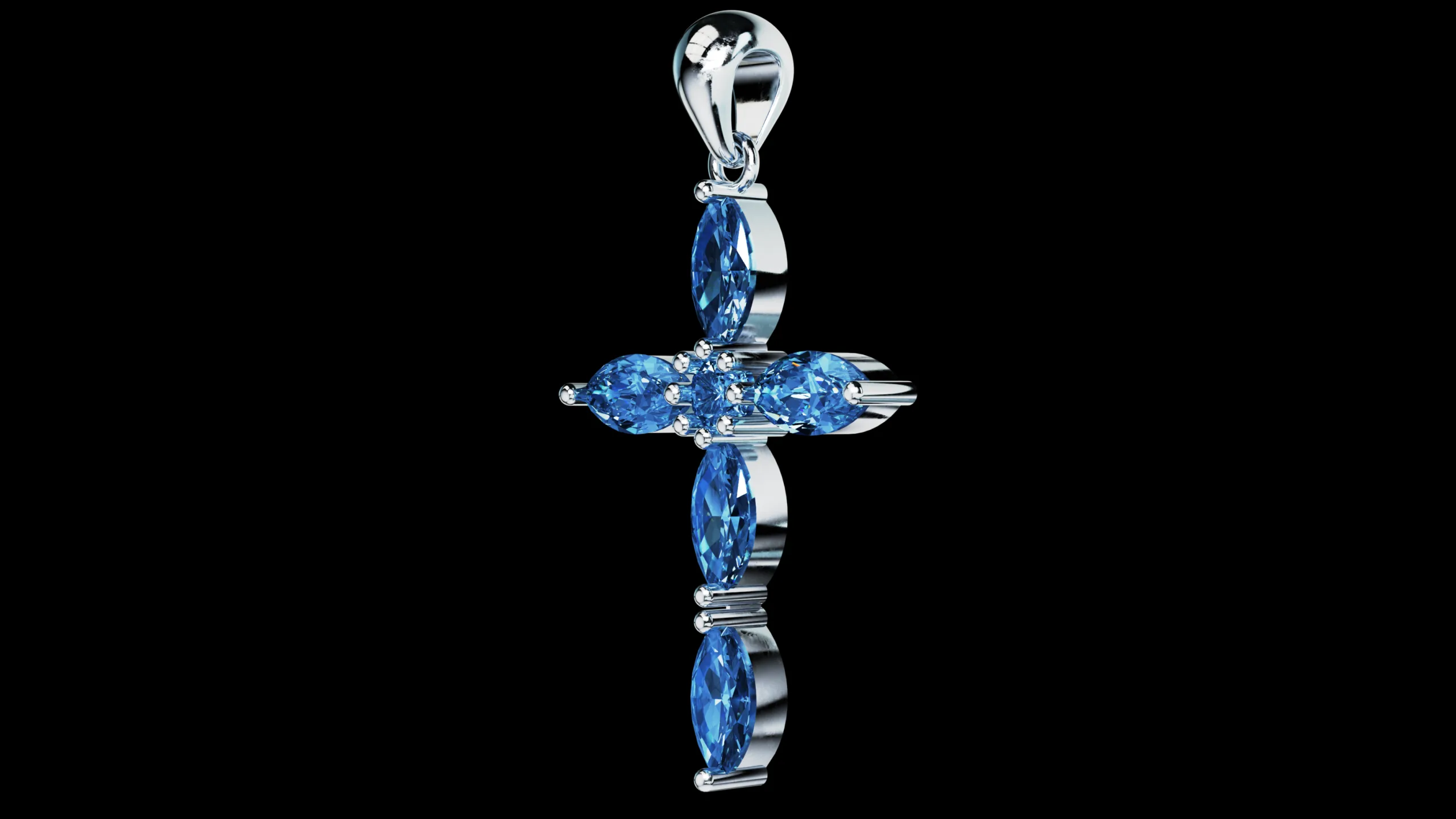 Thin Marquise stones cross pendant and round center stone
