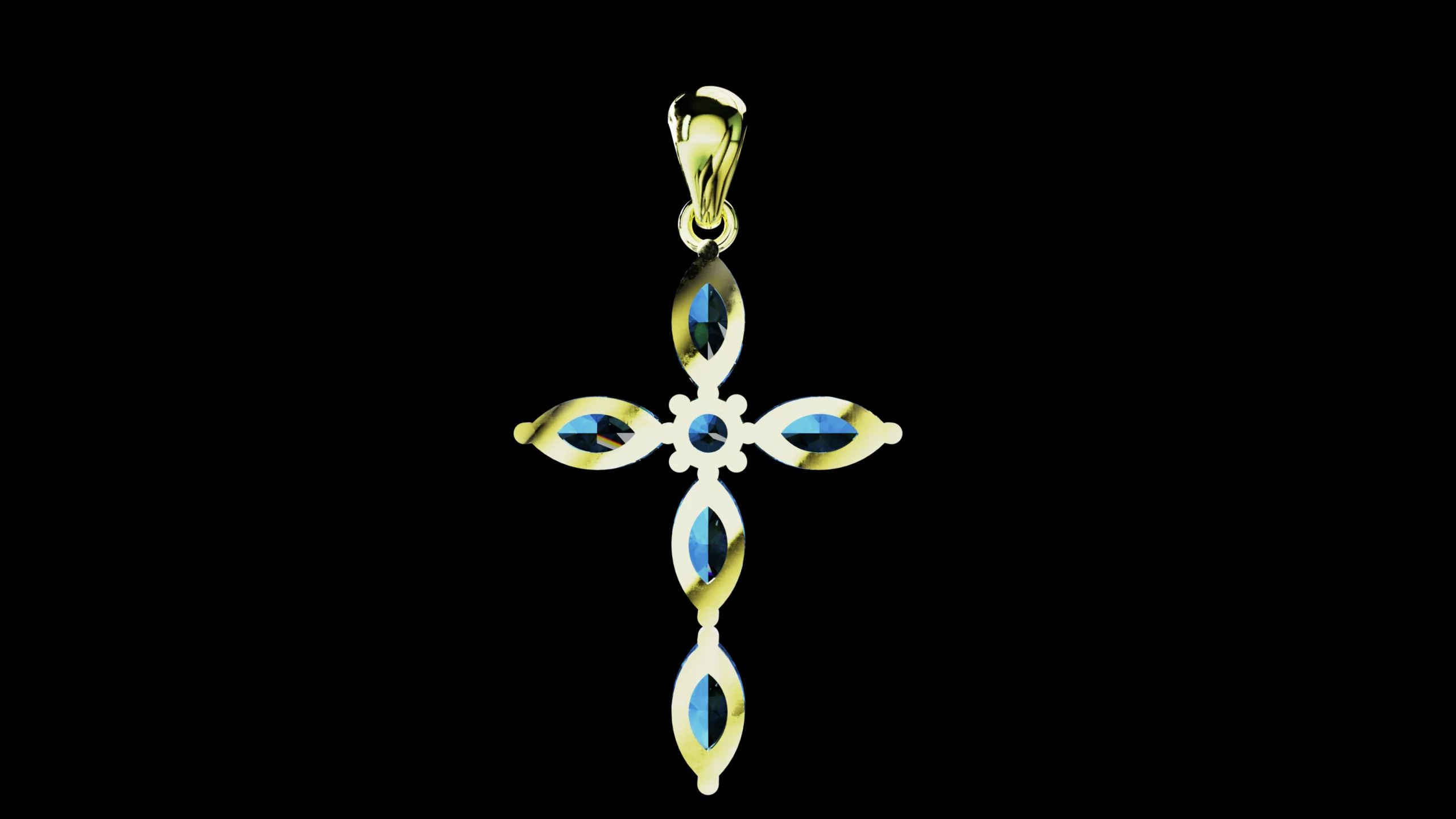 Thin Marquise stones cross pendant and round center stone