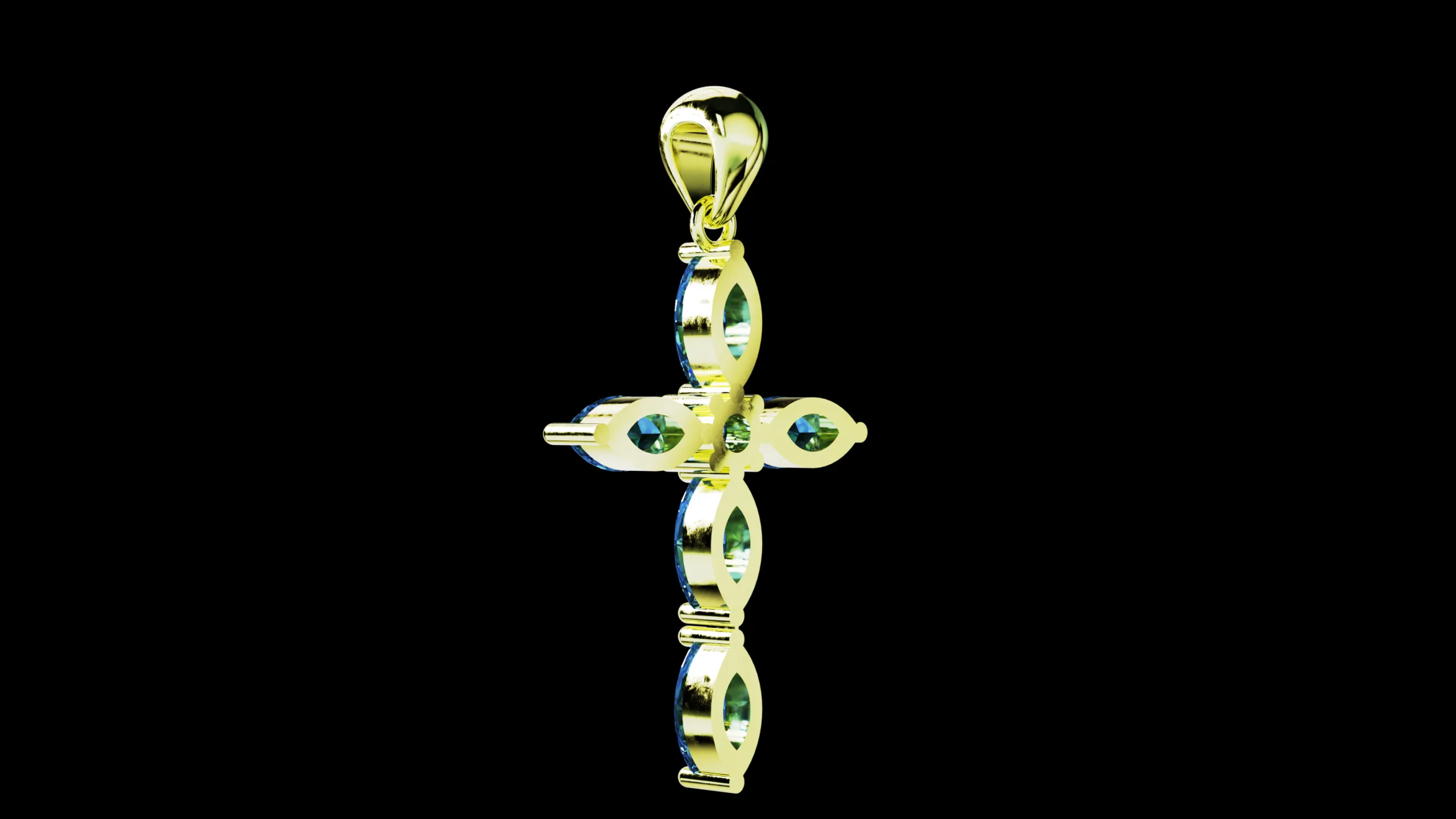 Thin Marquise stones cross pendant and round center stone