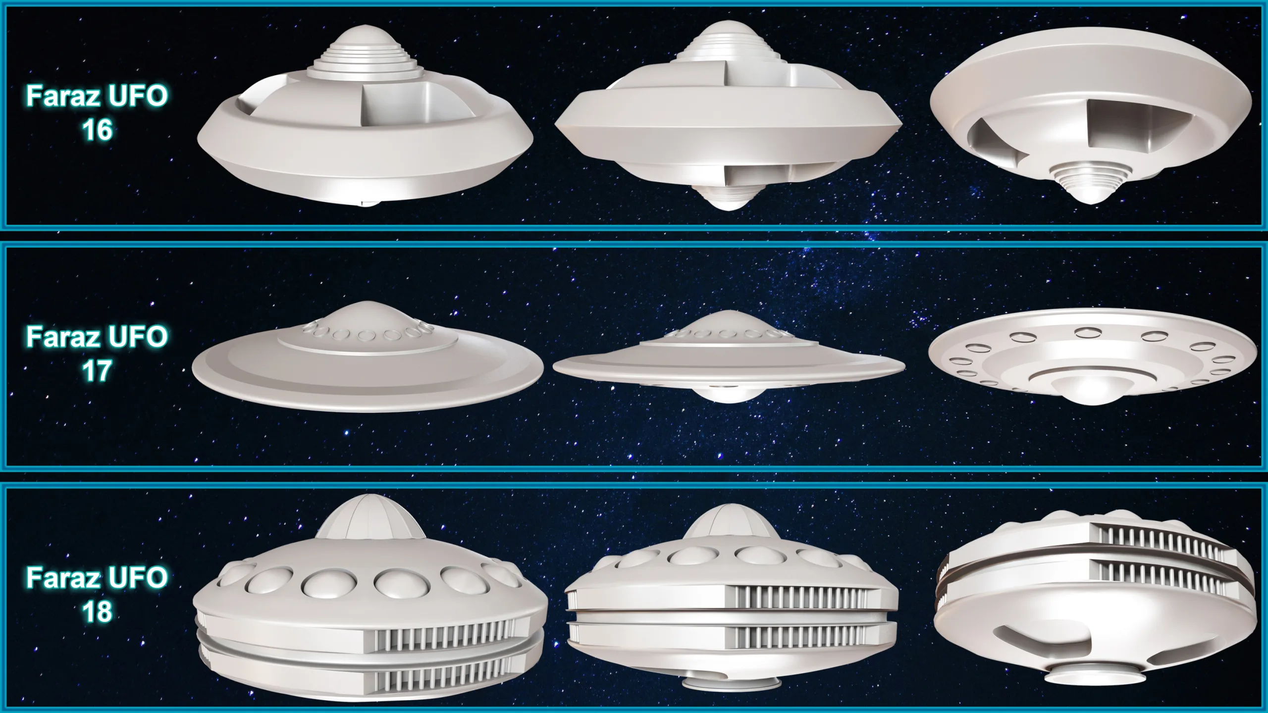 25 Sci-Fi Flying Saucer ( UFO ) Base mesh (Game Ready) vol.1