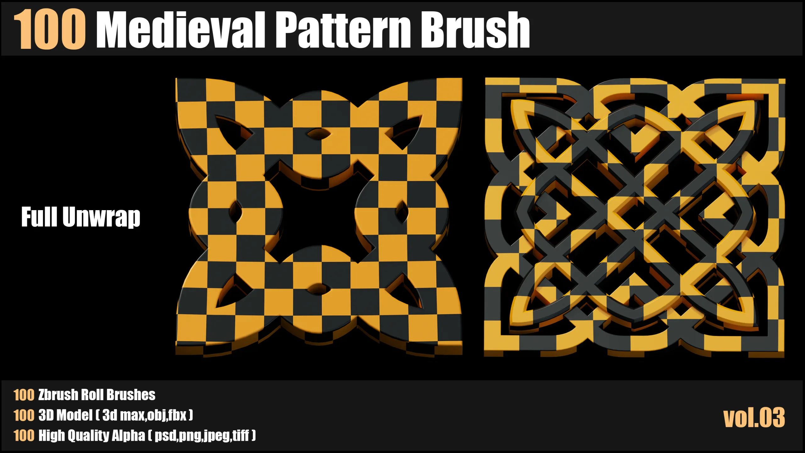 100 medieval Pattern Brush+3d Models+Alpha_VOL03